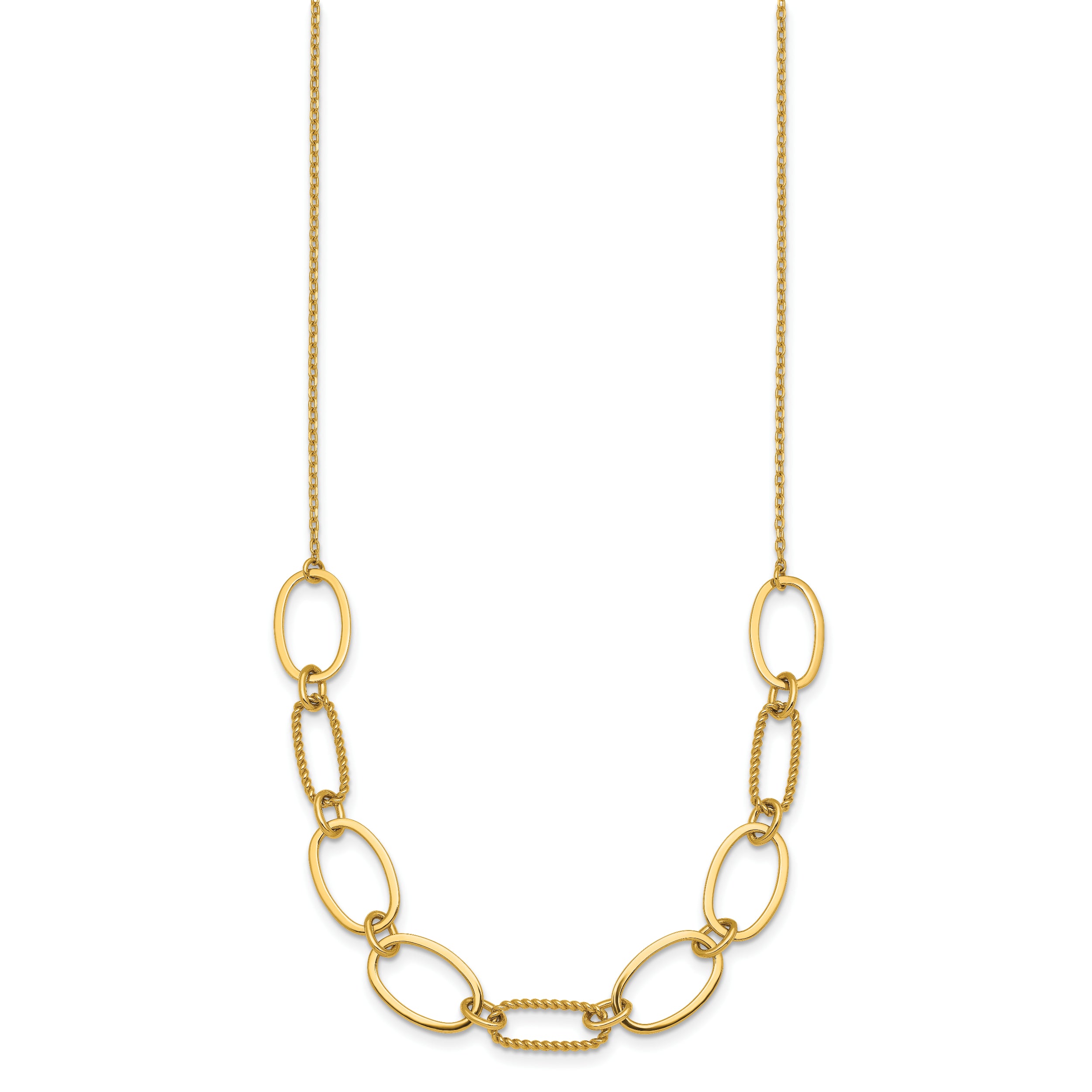 14k Polished And Twisted 9.5mm Oval Links 16 inch Necklace Plus 2 inch Extender
