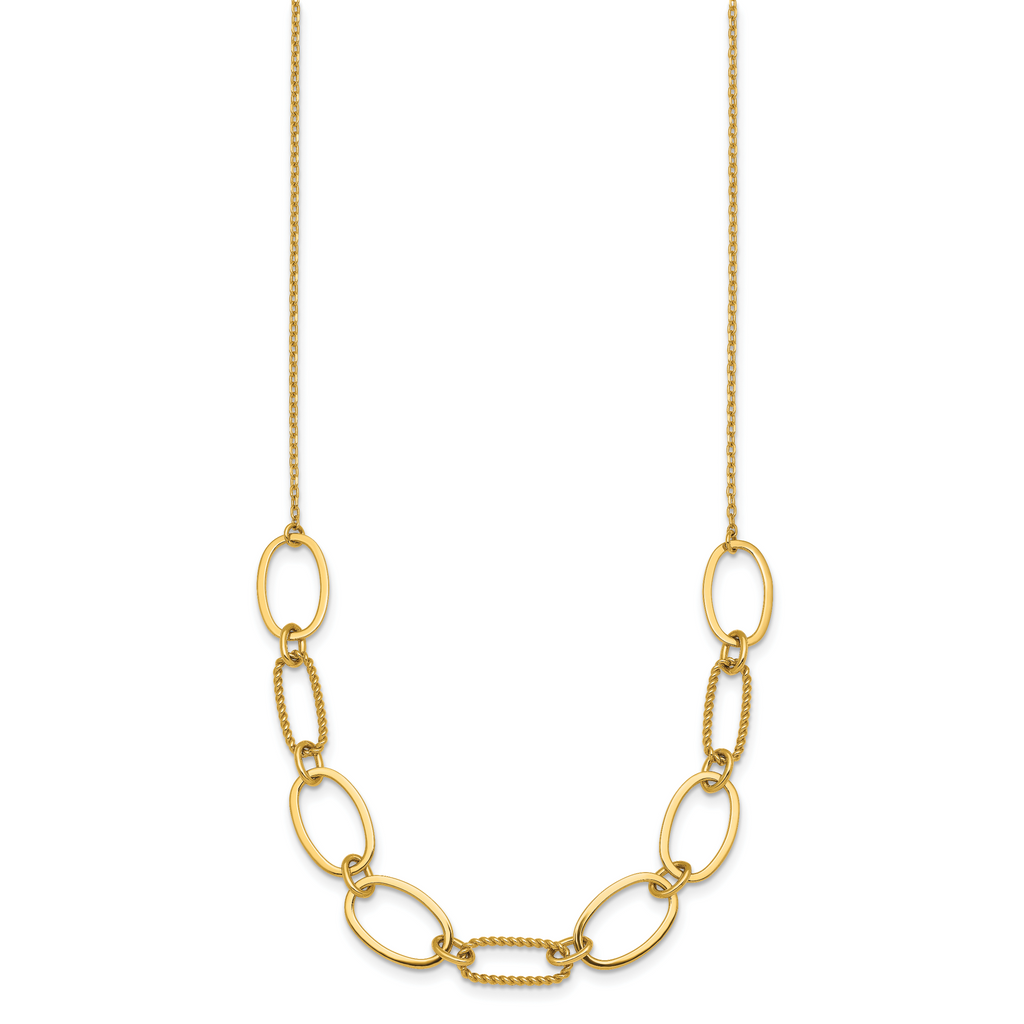 14k Polished And Twisted 9.5mm Oval Links 16 inch Necklace Plus 2 inch Extender
