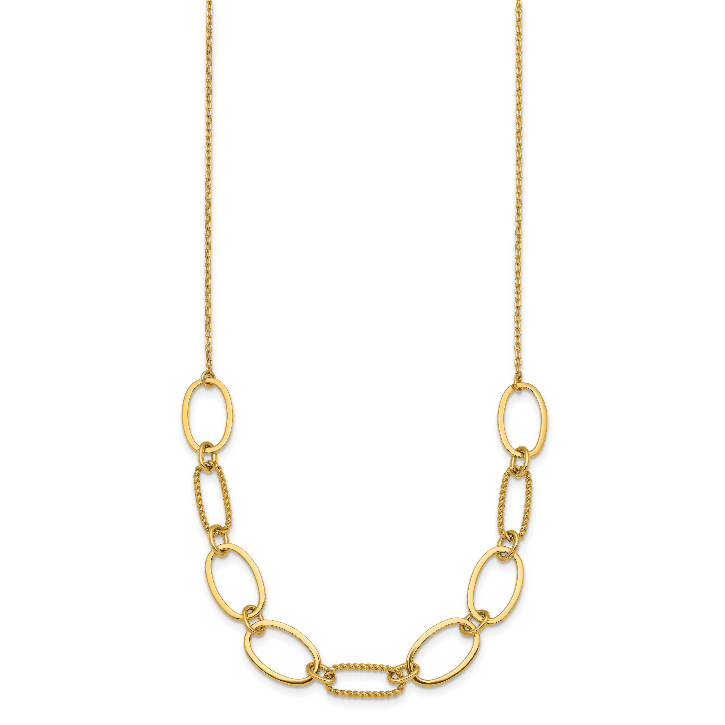 14k Polished And Twisted 9.5mm Oval Links 16 inch Necklace Plus 2 inch Extender