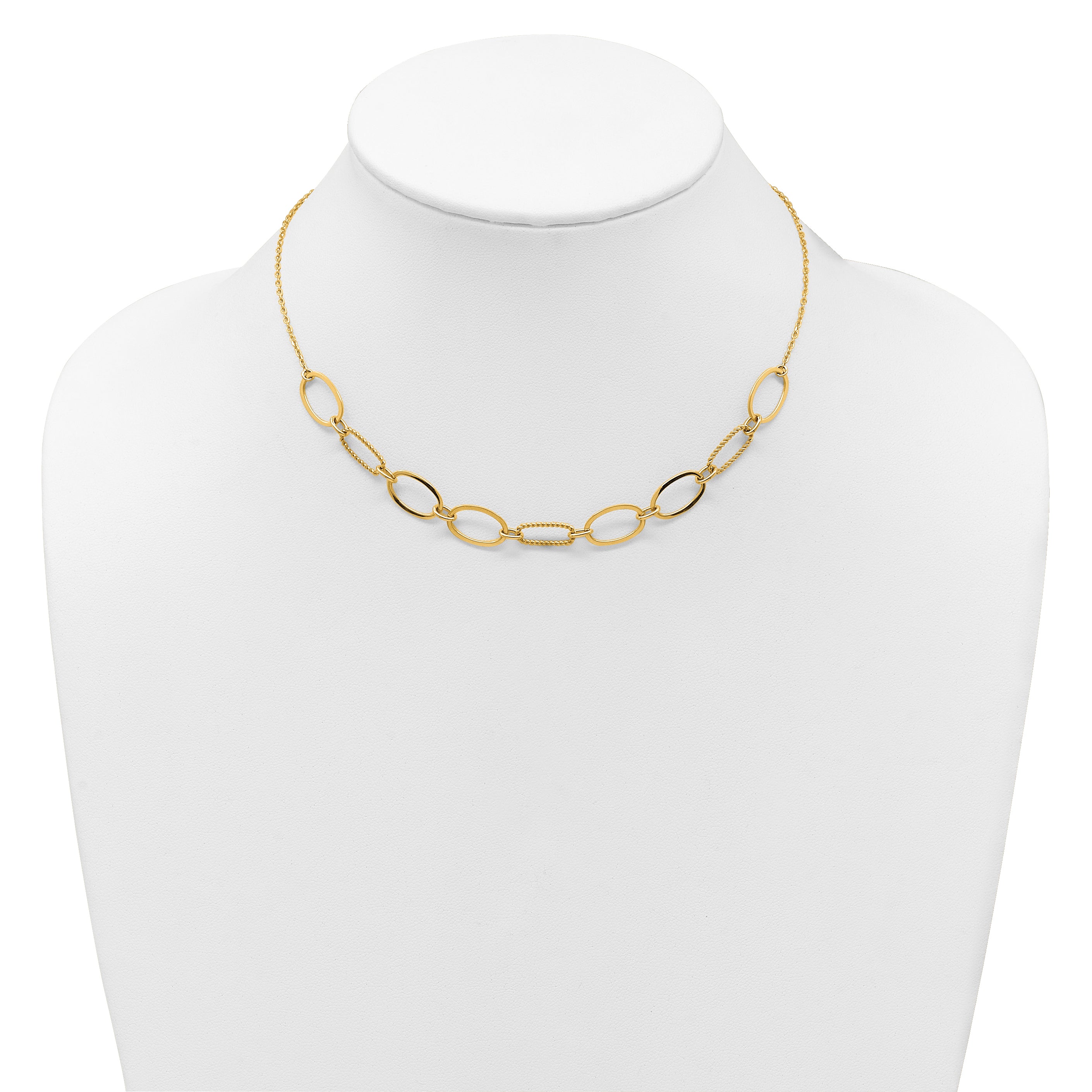 14k Polished And Twisted 9.5mm Oval Links 16 inch Necklace Plus 2 inch Extender