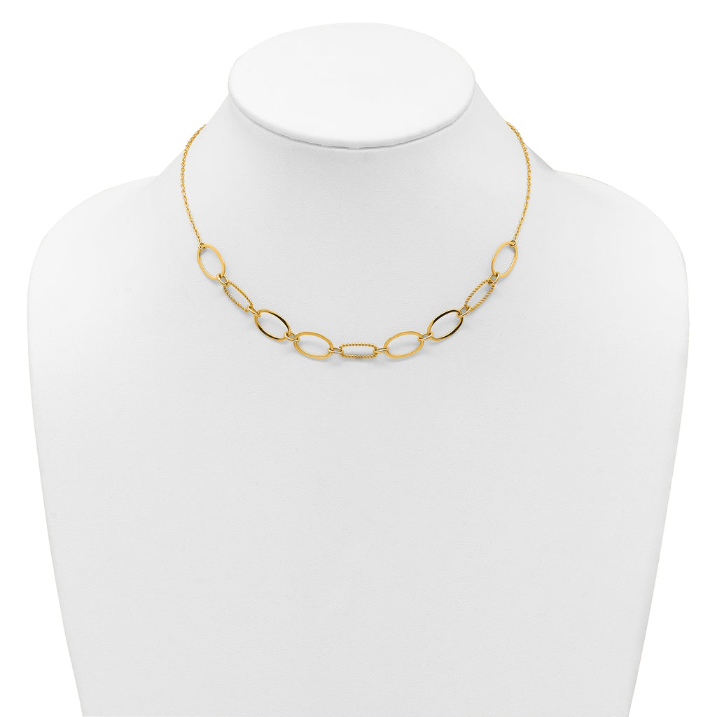 14k Polished And Twisted 9.5mm Oval Links 16 inch Necklace Plus 2 inch Extender