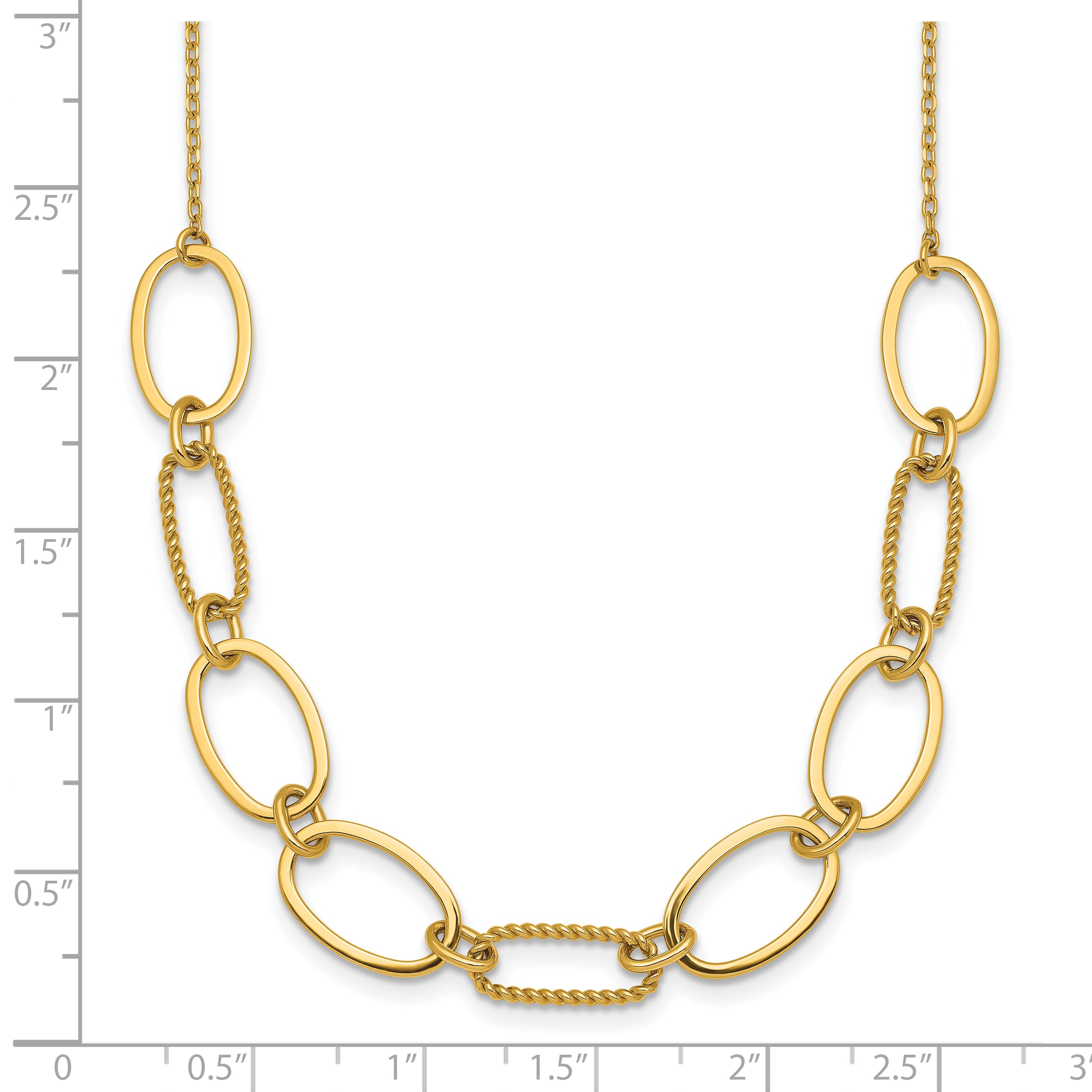 14k Polished And Twisted 9.5mm Oval Links 16 inch Necklace Plus 2 inch Extender