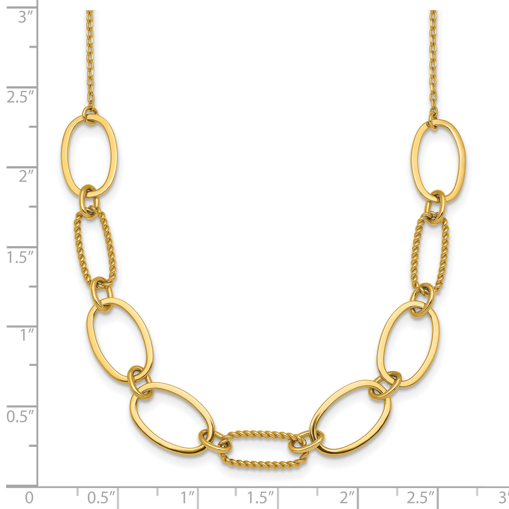 14k Polished And Twisted 9.5mm Oval Links 16 inch Necklace Plus 2 inch Extender