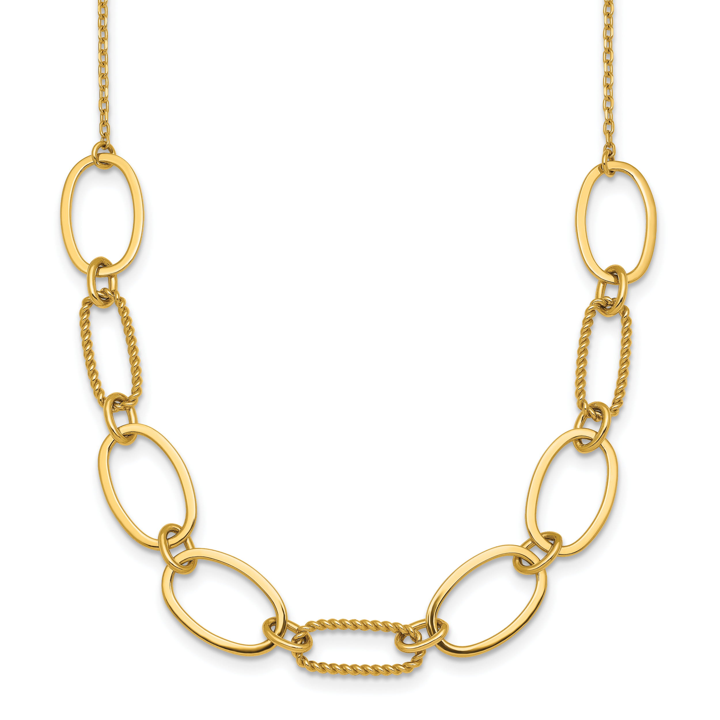 14k Polished And Twisted 9.5mm Oval Links 16 inch Necklace Plus 2 inch Extender