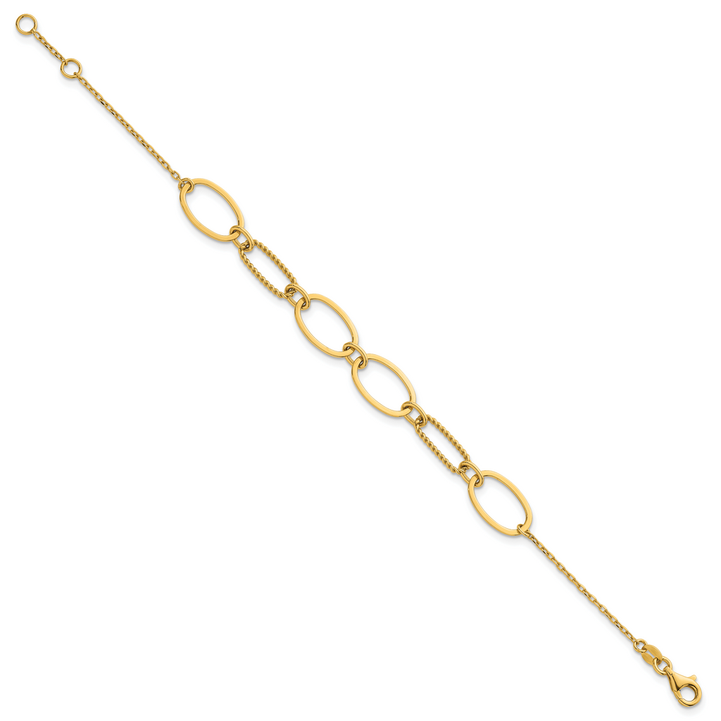 14k Polished And Twisted 9.5mm Oval Links 6.75 inch Bracelet Plus 0.5 inch Extender