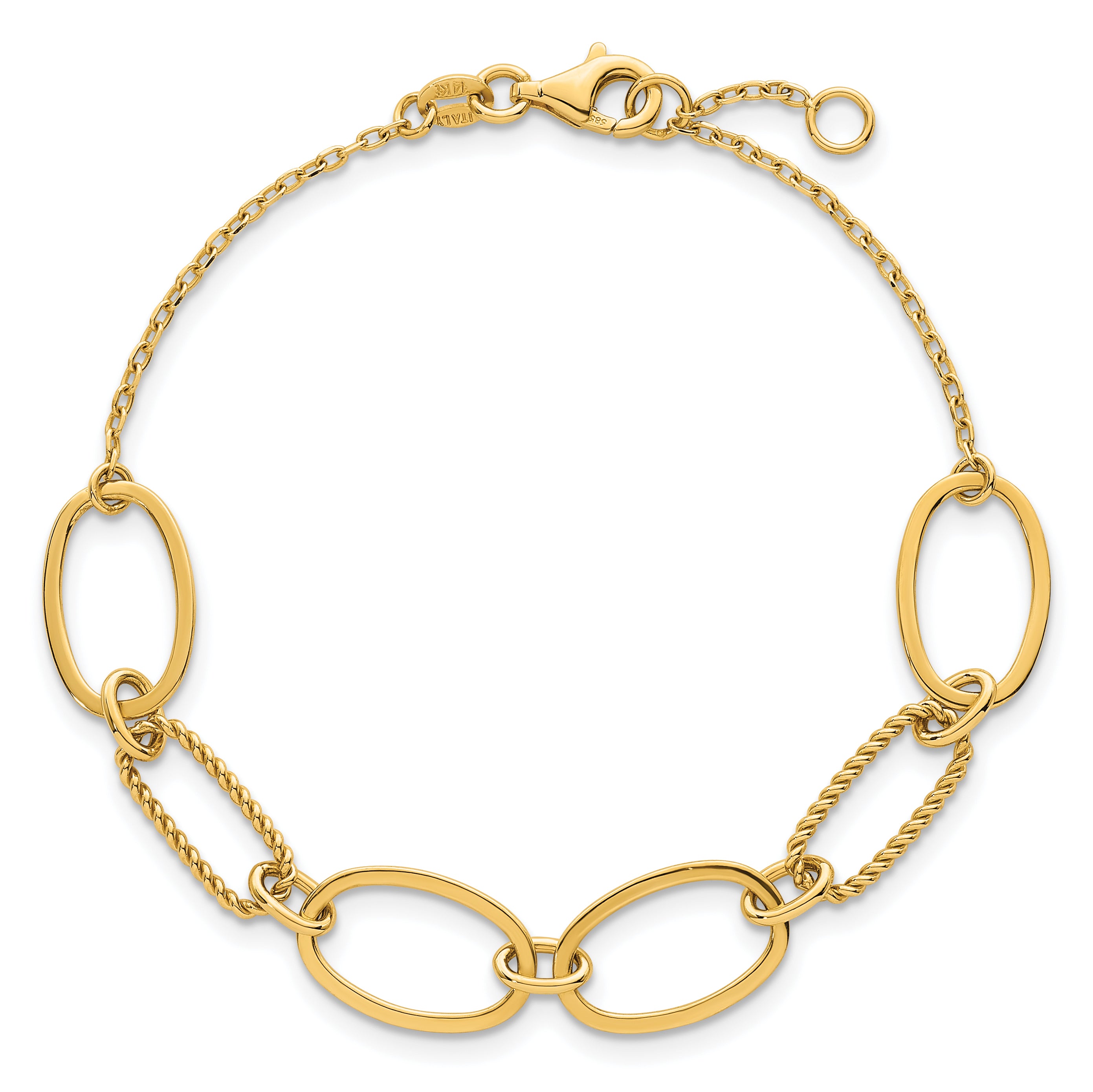14k Polished And Twisted 9.5mm Oval Links 6.75 inch Bracelet Plus 0.5 inch Extender