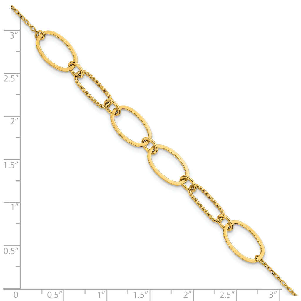 14k Polished And Twisted 9.5mm Oval Links 6.75 inch Bracelet Plus 0.5 inch Extender