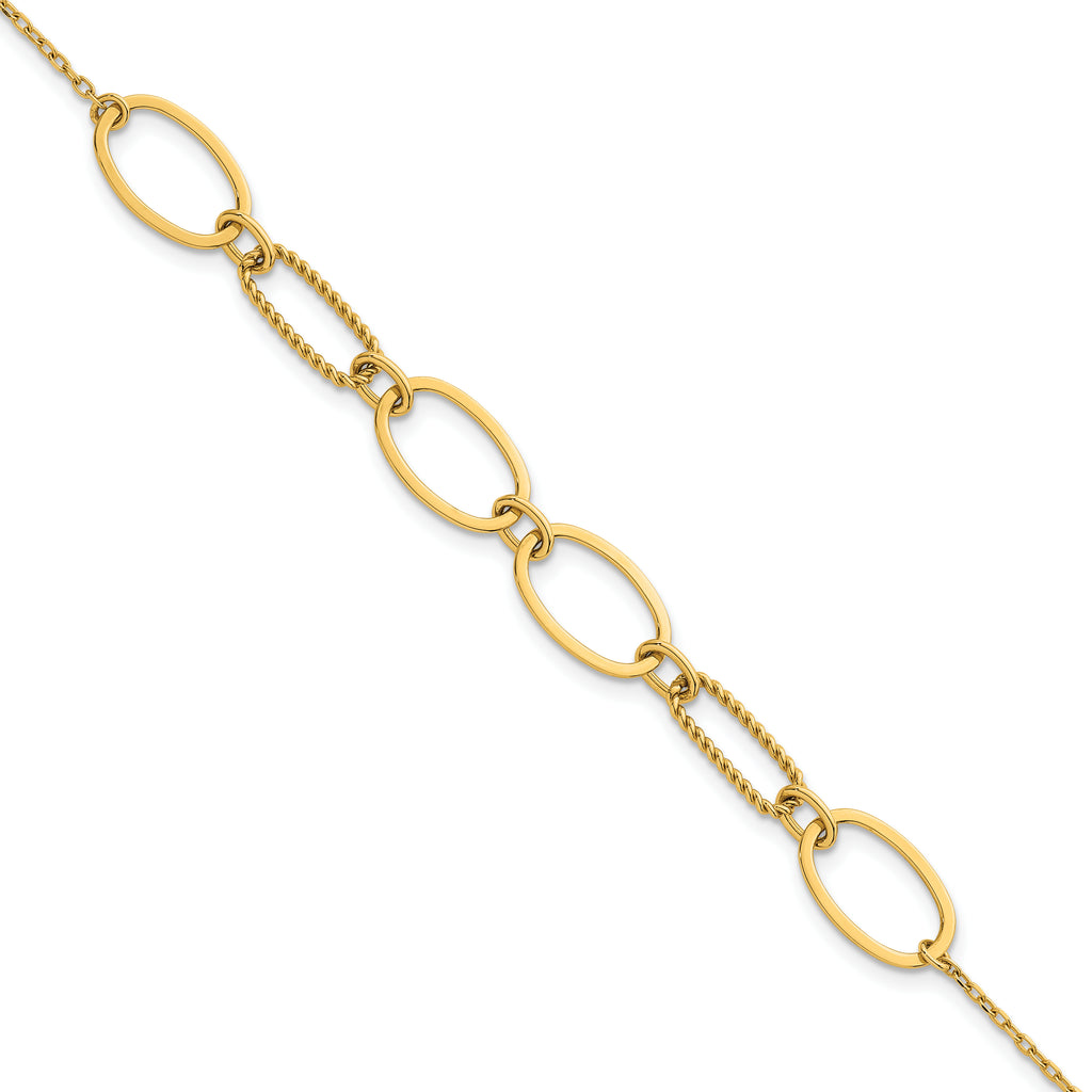 14k Polished And Twisted 9.5mm Oval Links 6.75 inch Bracelet Plus 0.5 inch Extender