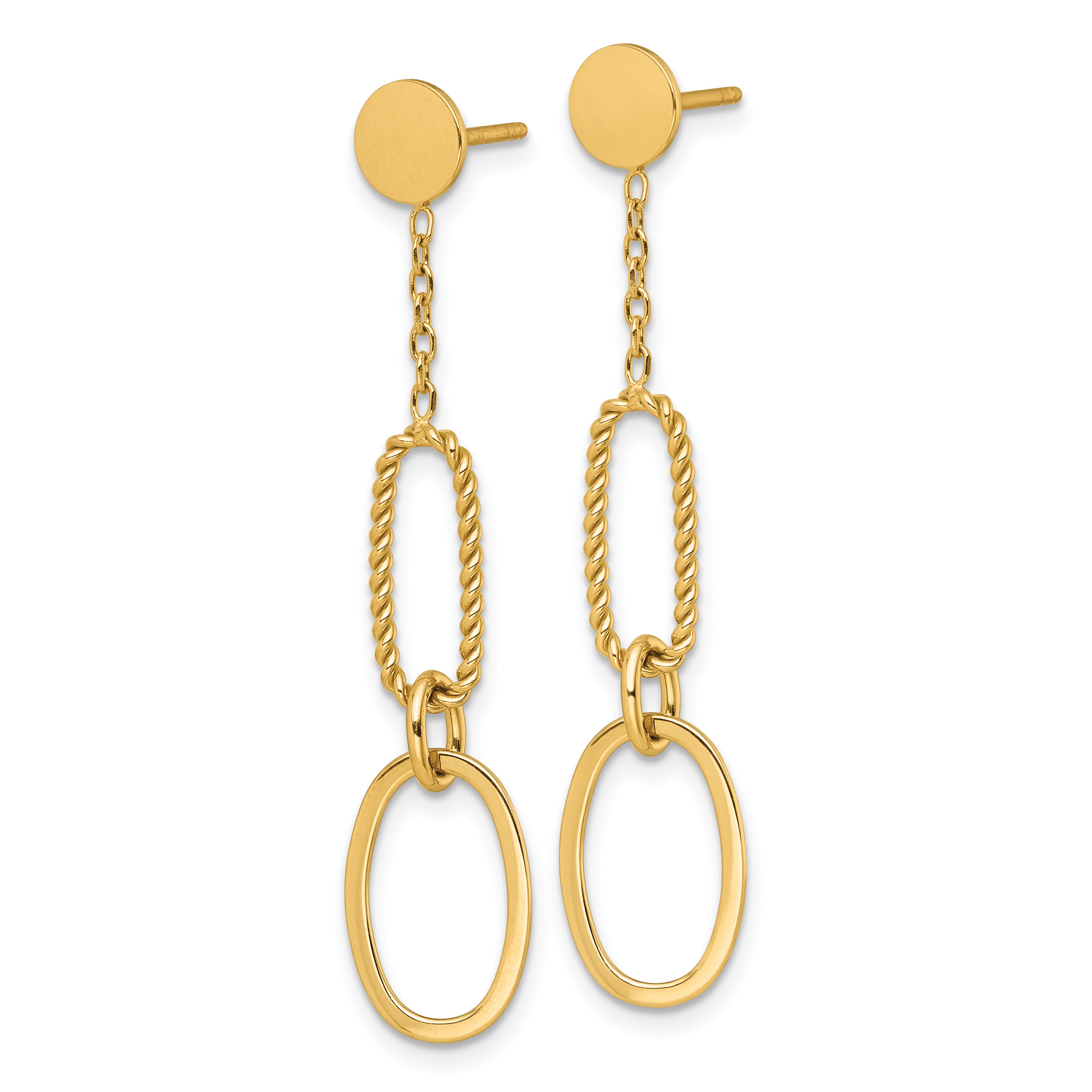 14k Polished And Twisted Oval Link Dangle Post Earrings Secondary image