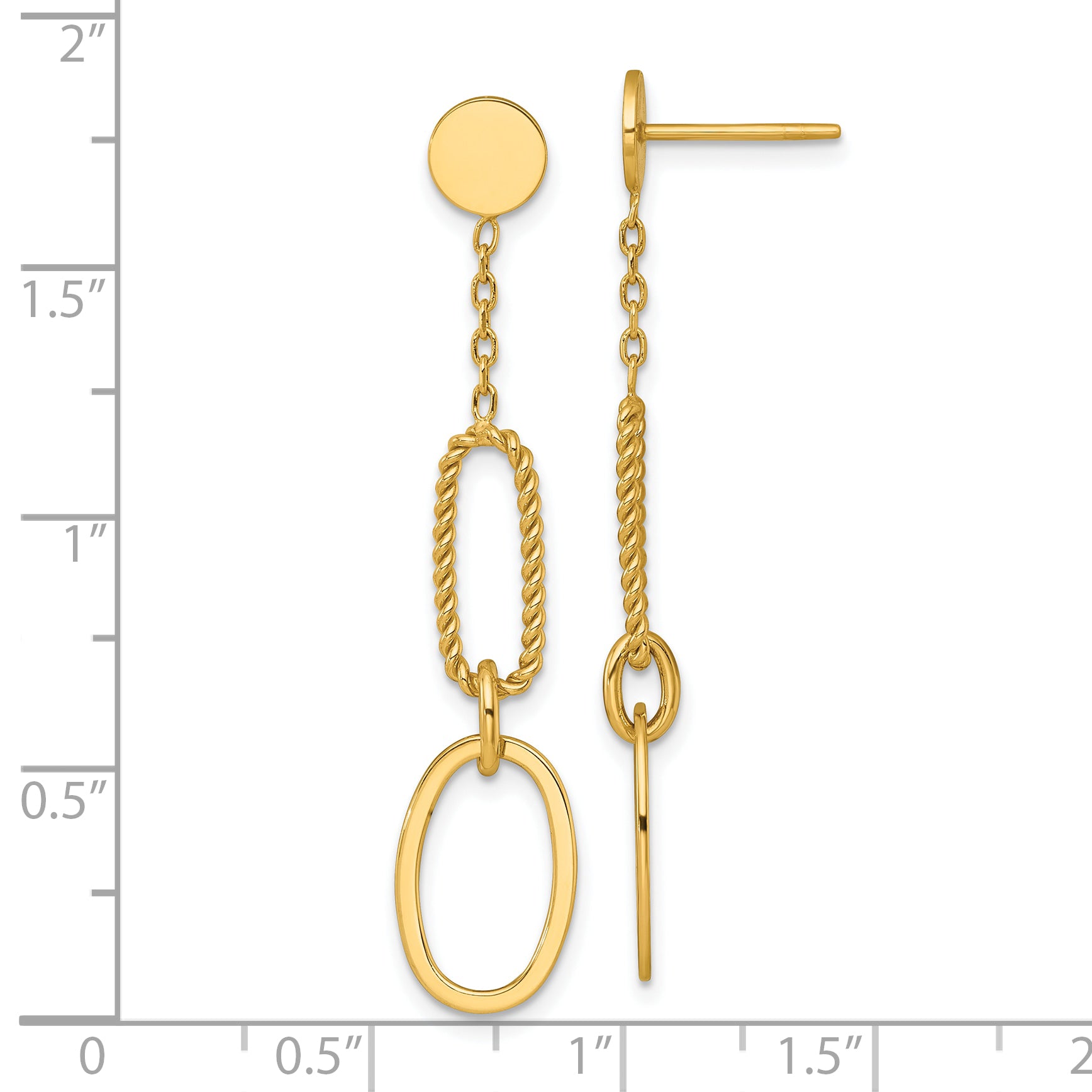 14k Polished And Twisted Oval Link Dangle Post Earrings