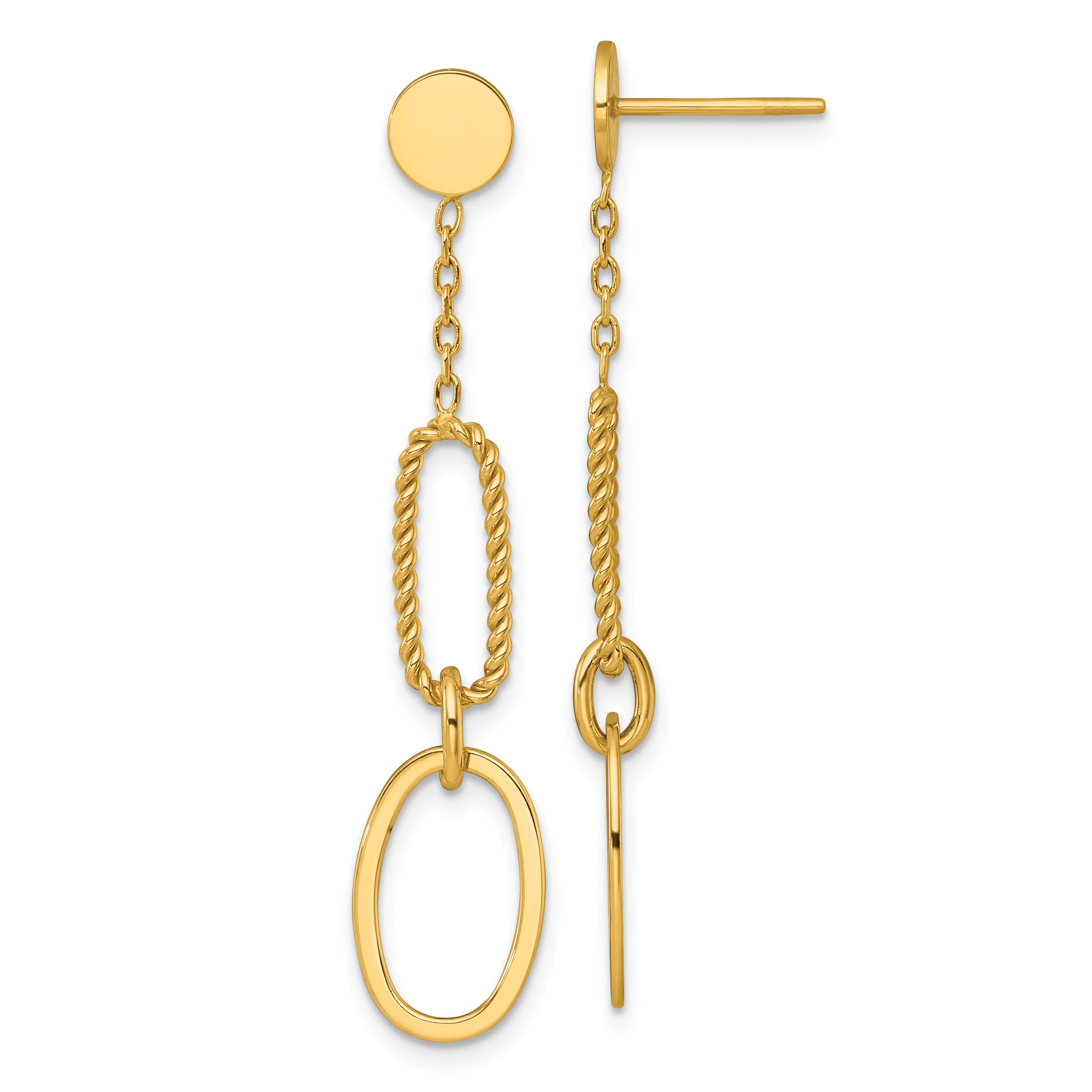 14k Polished And Twisted Oval Link Dangle Post Earrings