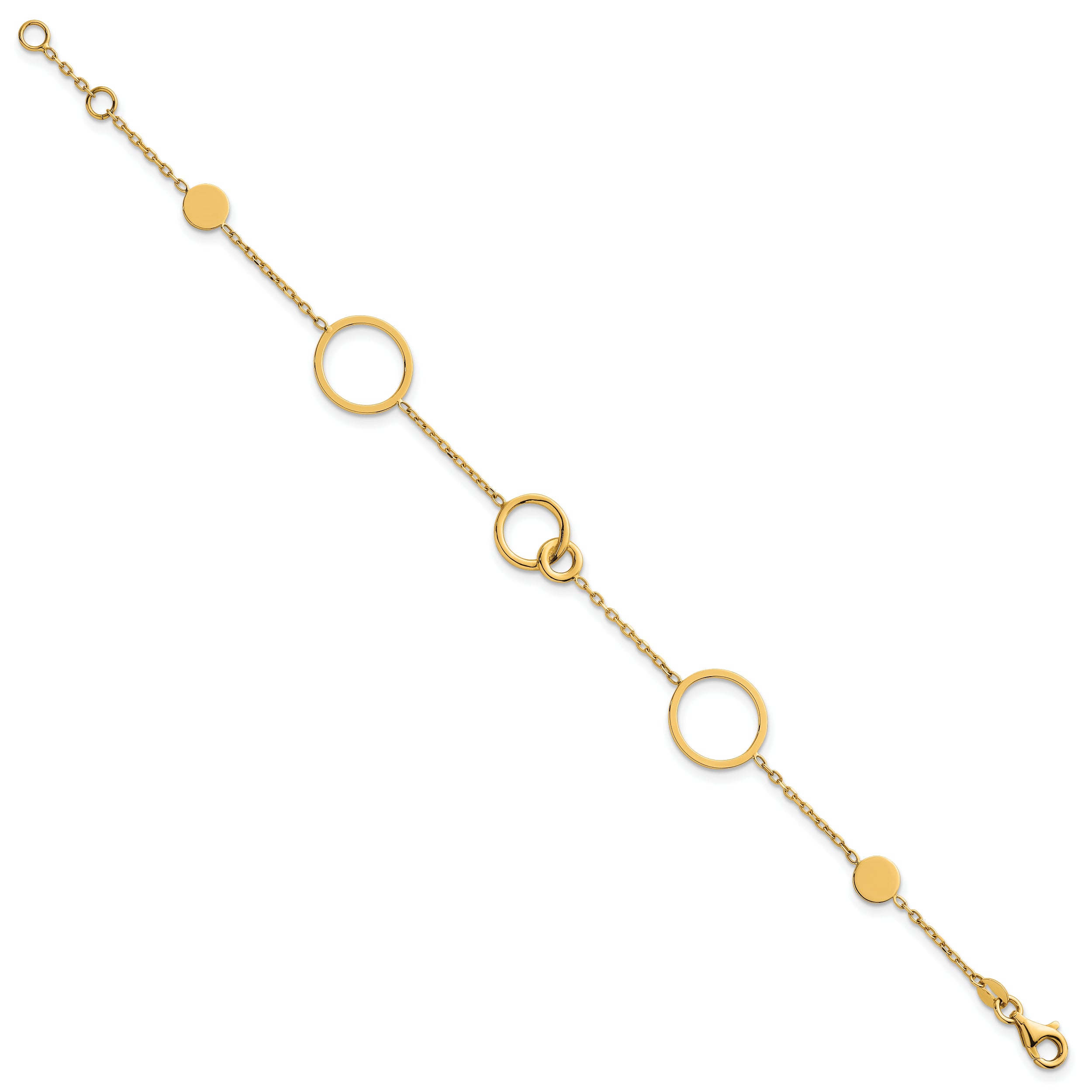14k Polished Circle and Chain Pattern 7.25 inch Bracelet Plus 0.5 inch Extender