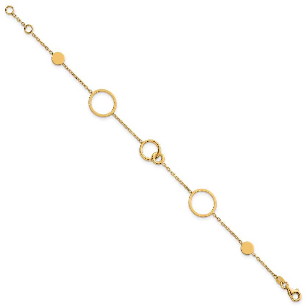 14k Polished Circle and Chain Pattern 7.25 inch Bracelet Plus 0.5 inch Extender