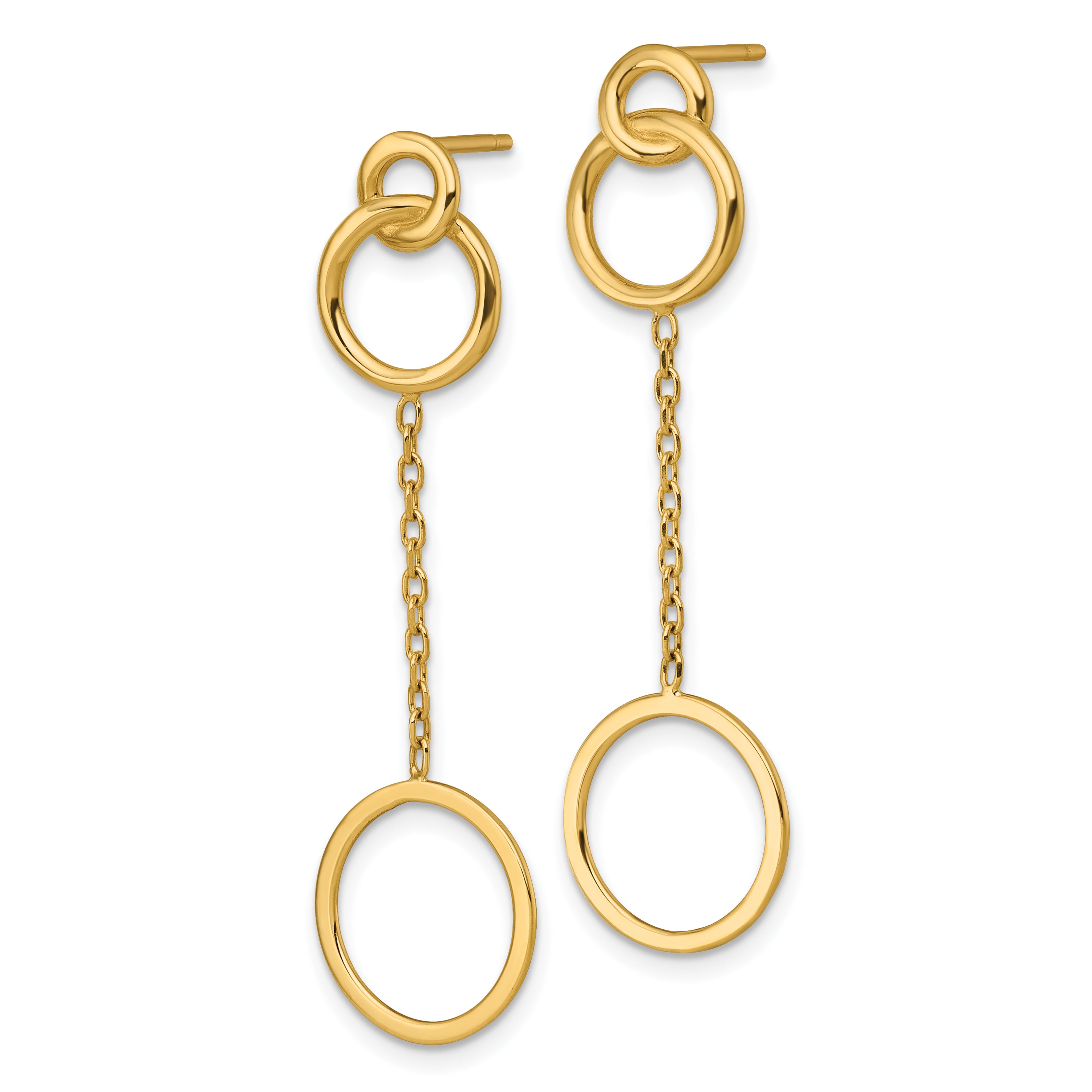 14k Polished 2 Circles and Chain Dangle Post Earrings Secondary image