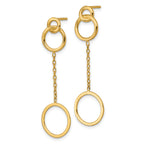 14k Polished 2 Circles and Chain Dangle Post Earrings