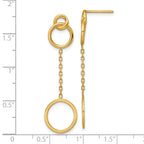 14k Polished 2 Circles and Chain Dangle Post Earrings