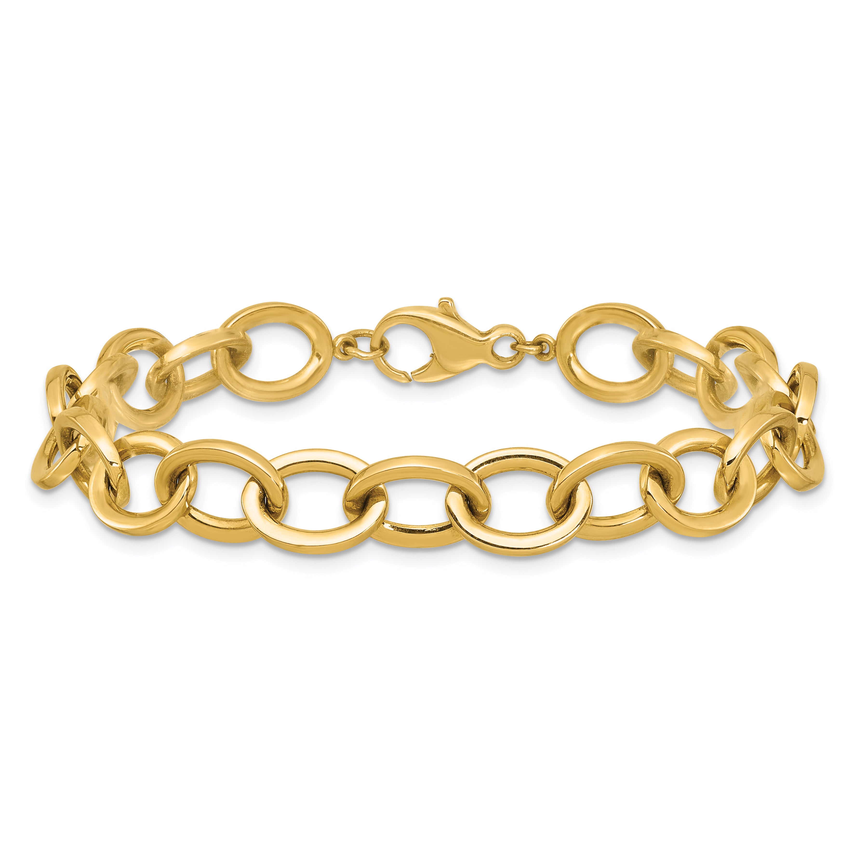 14k Polished 9mm Round Cable Chain 7.5 inch Bracelet