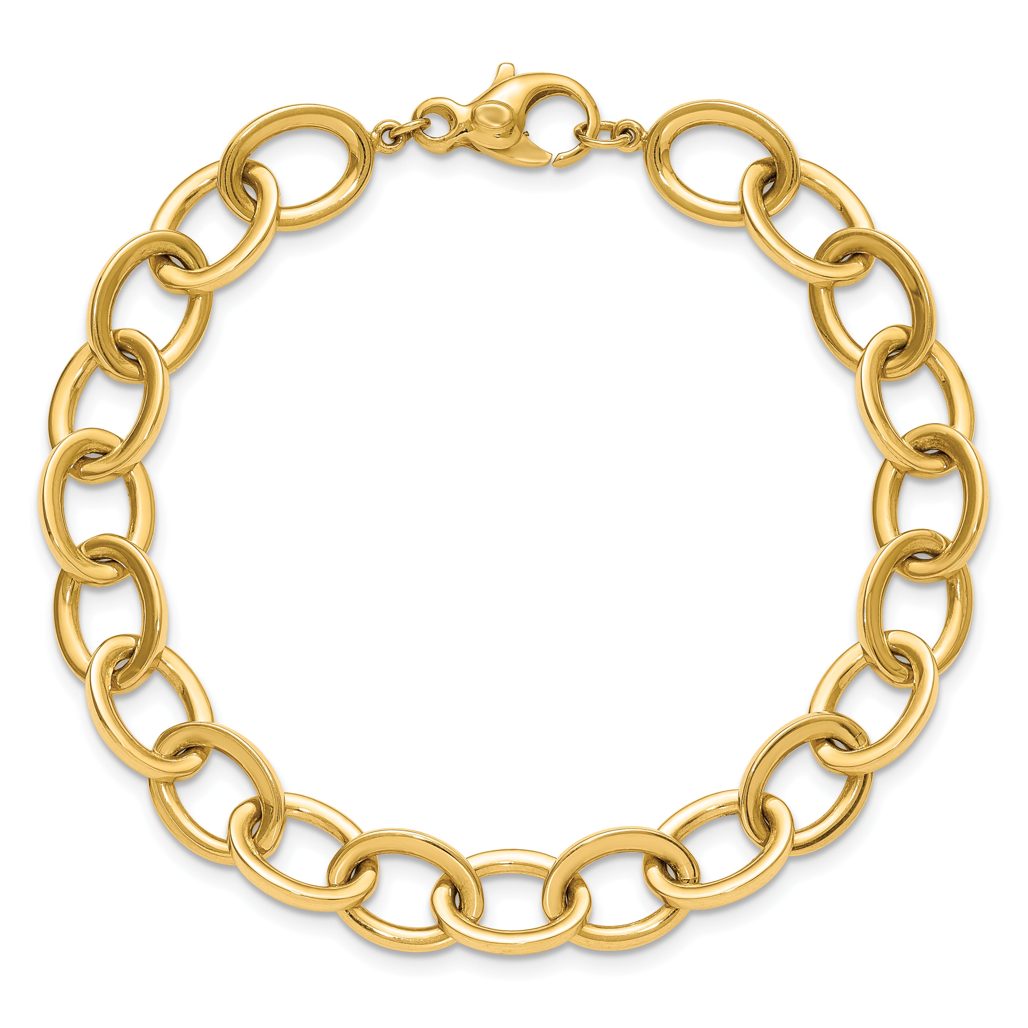 14k Polished 9mm Round Cable Chain 7.5 inch Bracelet