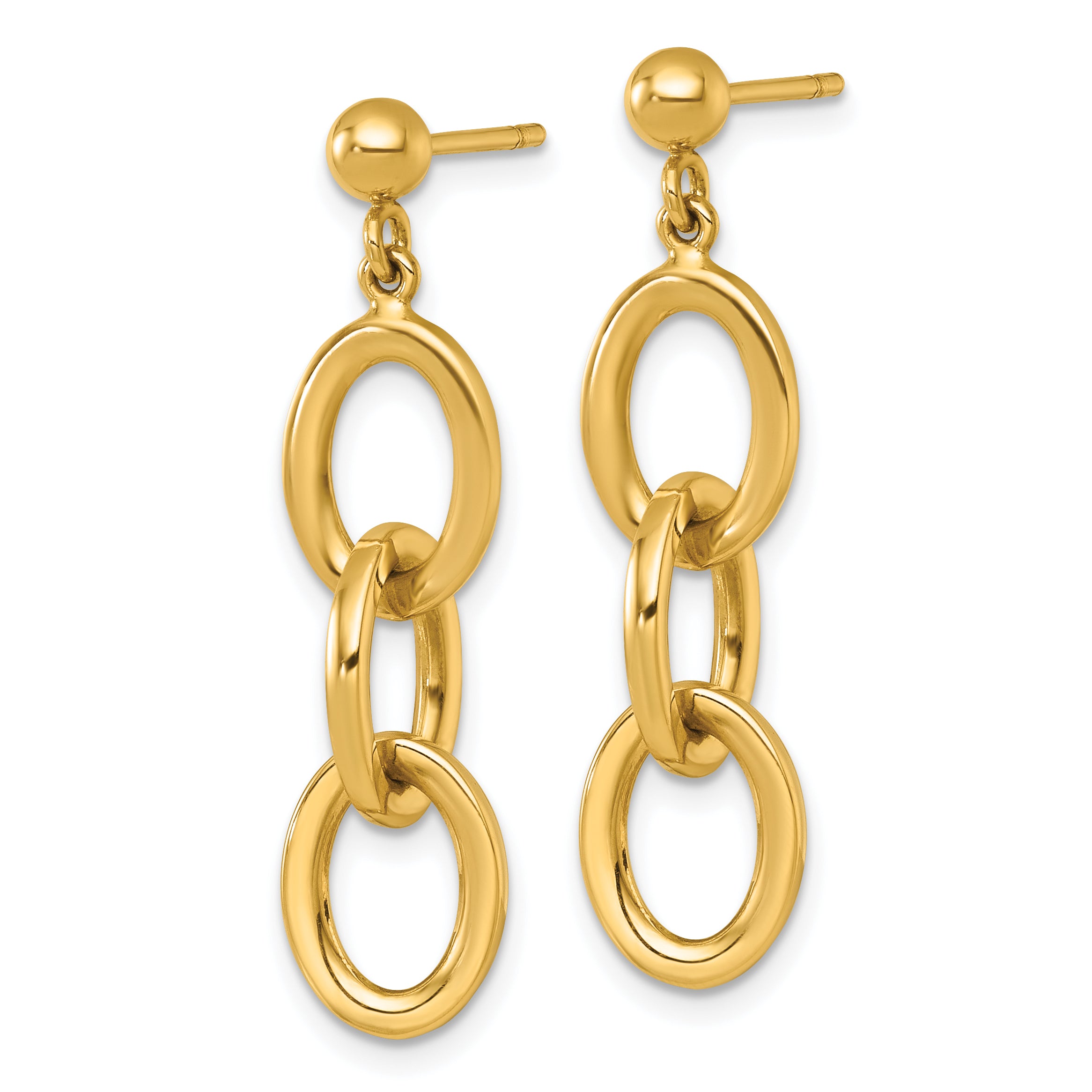 14k Polished Oval Cable Chain Dangle Post Earrings Secondary image