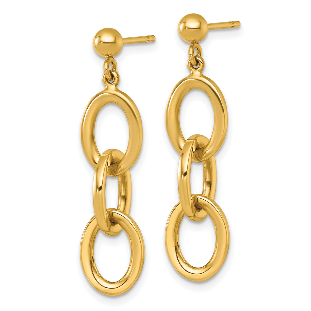 14k Polished Oval Cable Chain Dangle Post Earrings