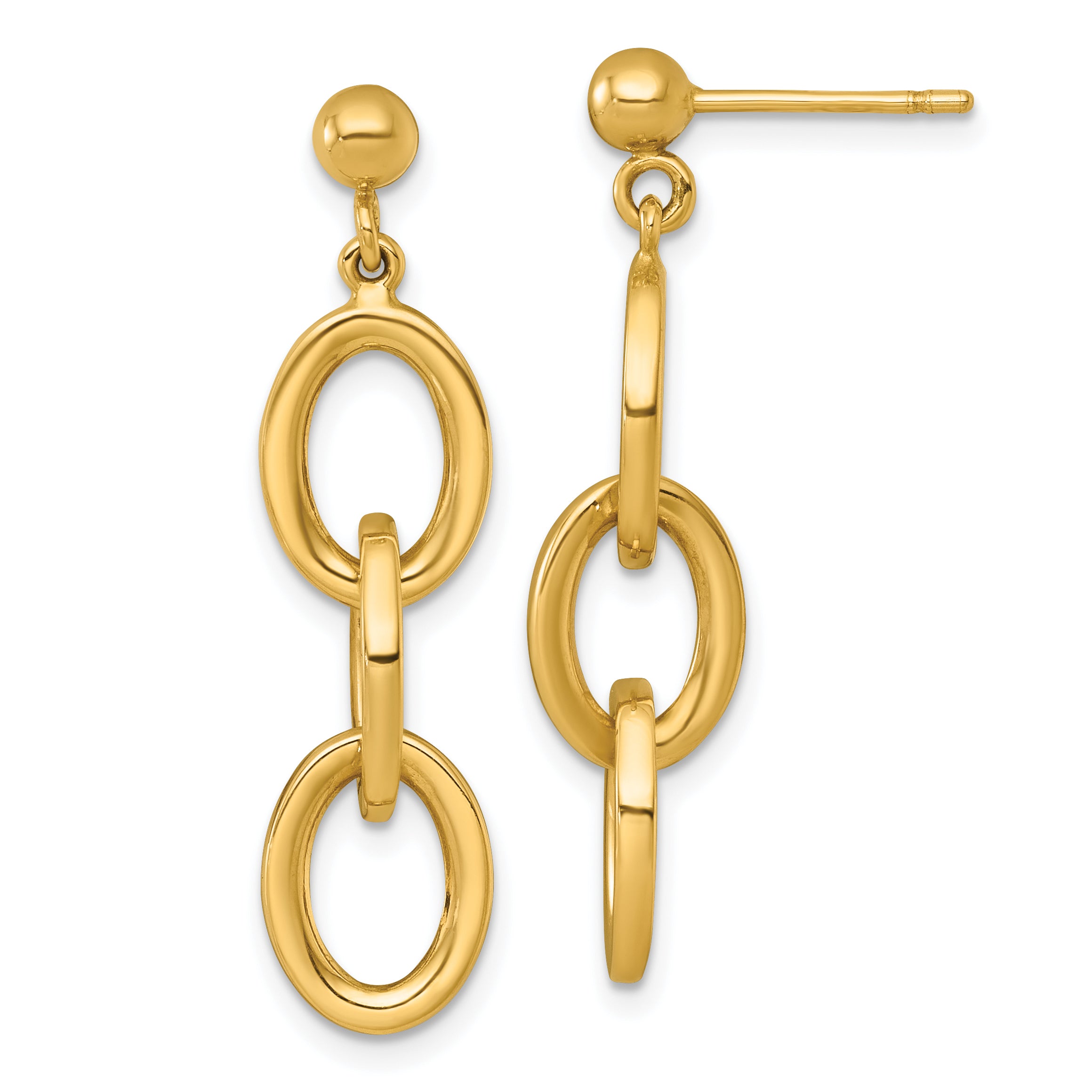 14k Polished Oval Cable Chain Dangle Post Earrings Main image