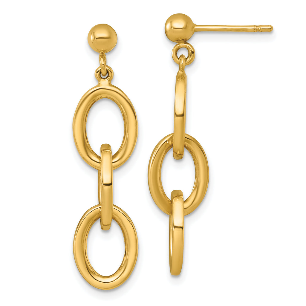 14k Polished Oval Cable Chain Dangle Post Earrings