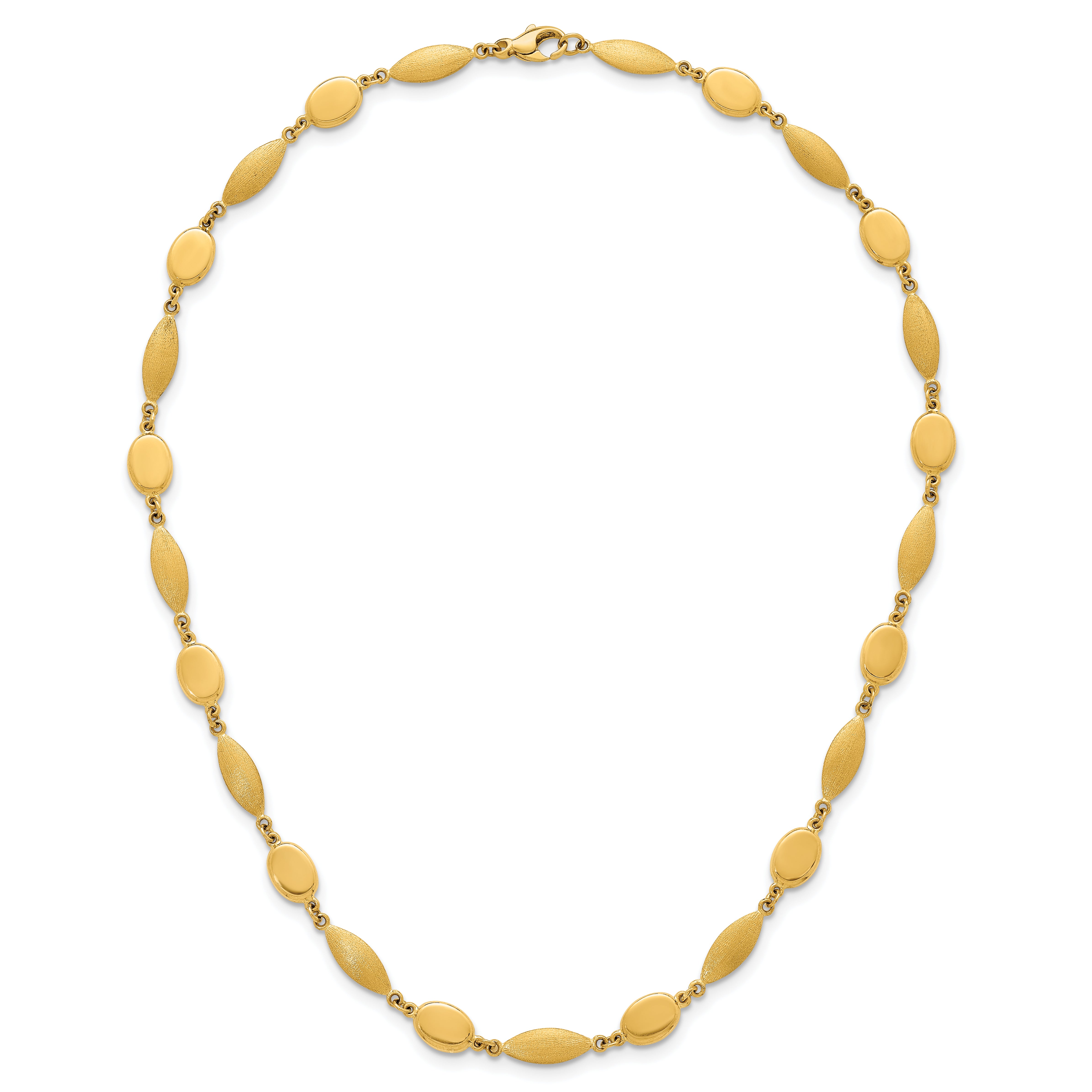 14k Polished And Brushed 7.5mm Fancy Oval and Round Link 18 inch Necklace