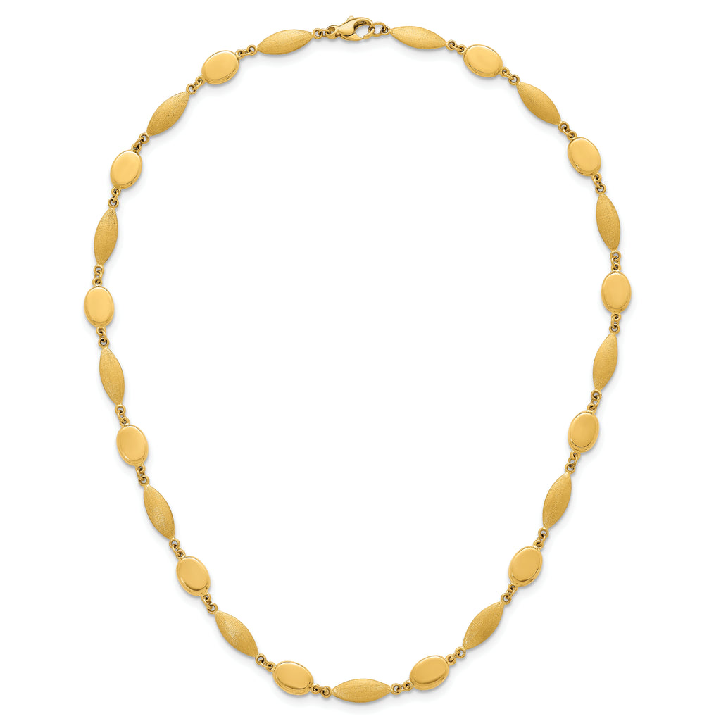 14k Polished And Brushed 7.5mm Fancy Oval and Round Link 18 inch Necklace
