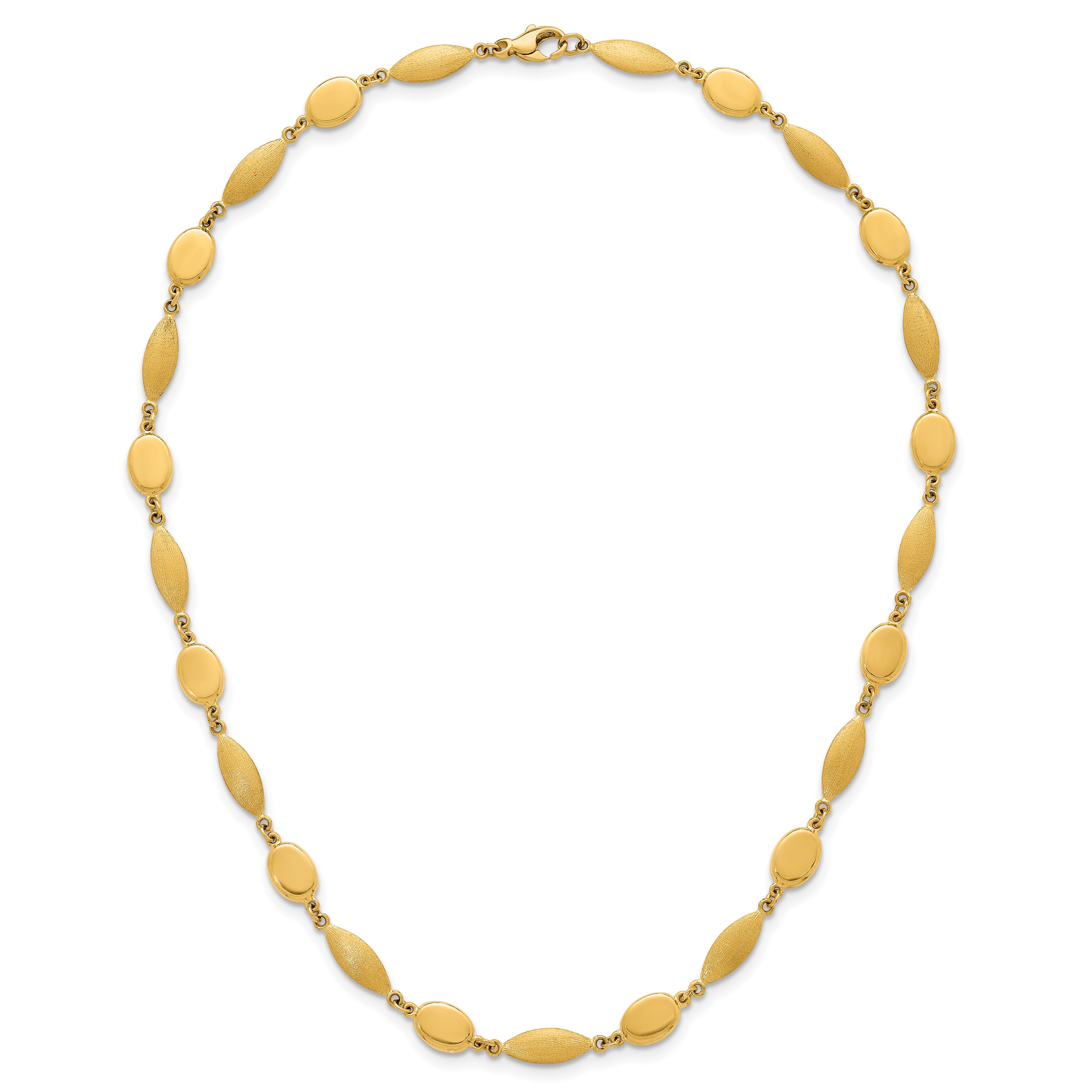 14k Polished And Brushed 7.5mm Fancy Oval and Round Link 18 inch Necklace