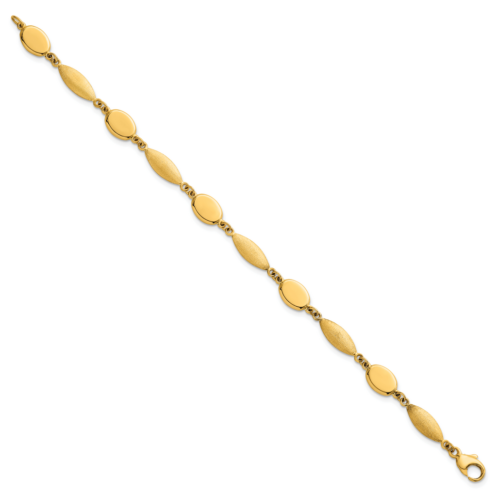 14k Polished And Brushed 7.5mm Fancy Oval and Round Link 7.25 inch Bracelet