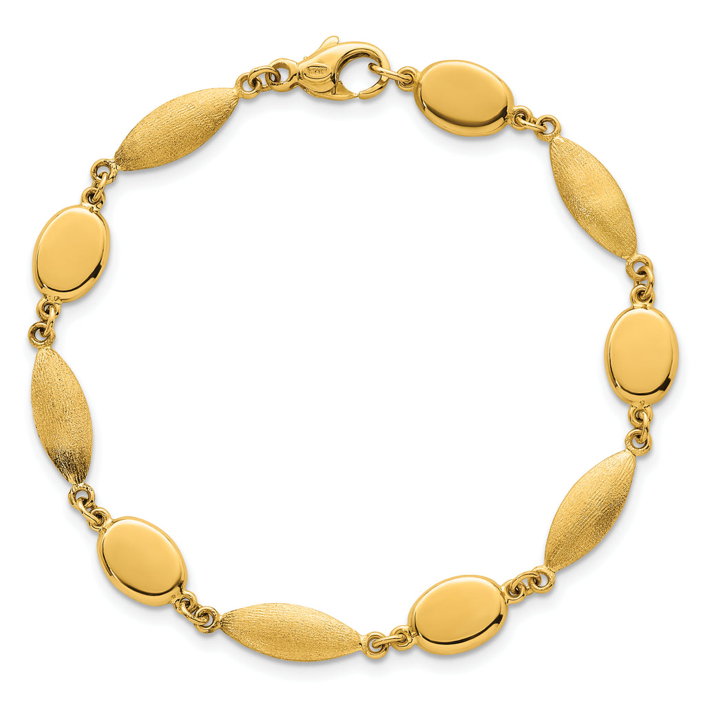 14k Polished And Brushed 7.5mm Fancy Oval and Round Link 7.25 inch Bracelet