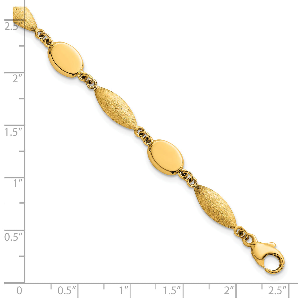 14k Polished And Brushed 7.5mm Fancy Oval and Round Link 7.25 inch Bracelet