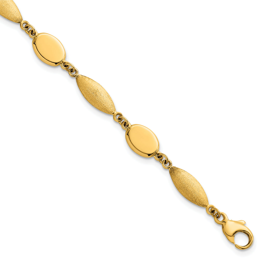 14k Polished And Brushed 7.5mm Fancy Oval and Round Link 7.25 inch Bracelet