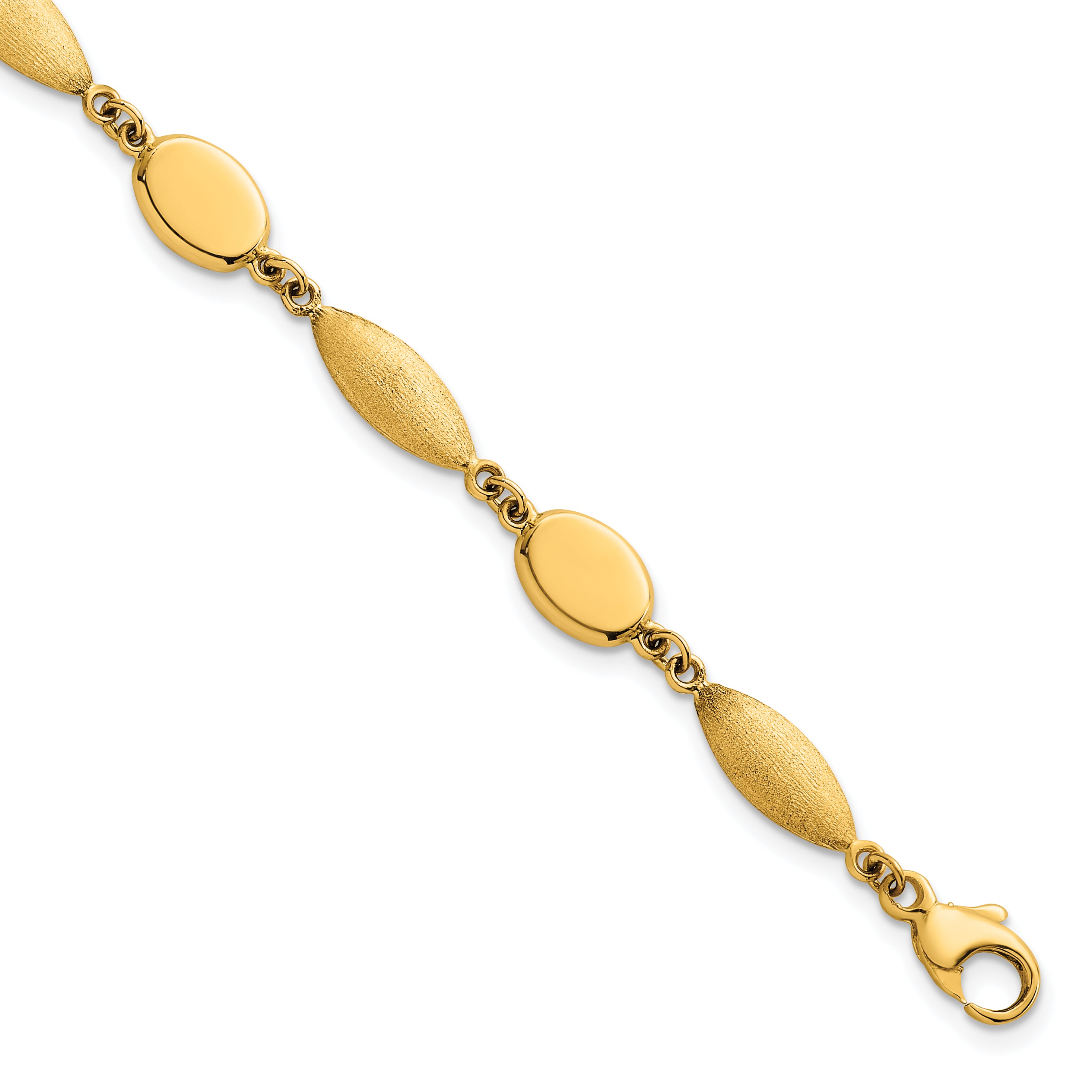 14k Polished And Brushed 7.5mm Fancy Oval and Round Link 7.25 inch Bracelet