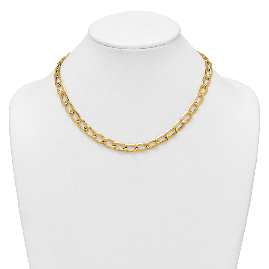14k Polished And Textured 8mm Long Curb Link 18 inch Necklace