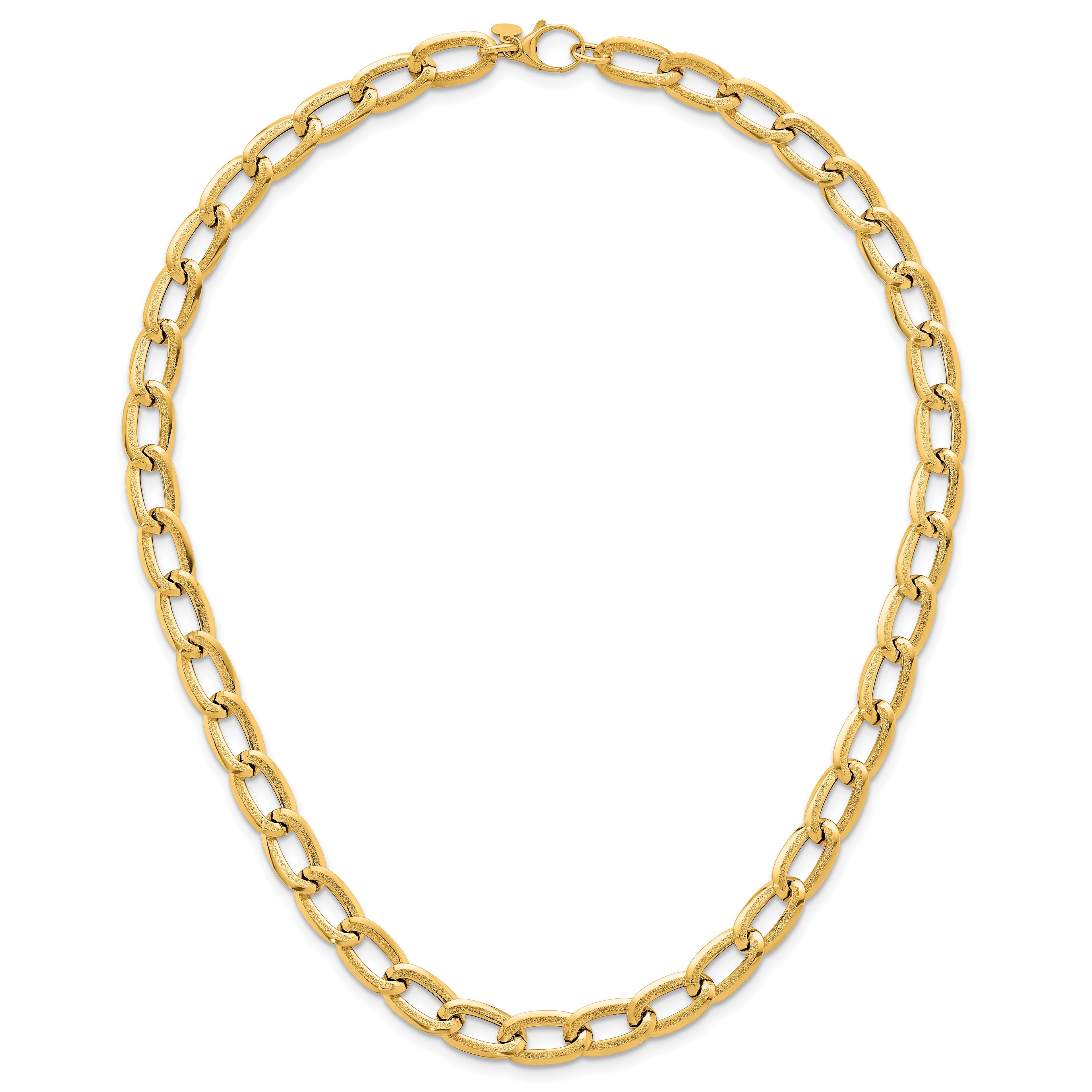 14k Polished And Textured 8mm Long Curb Link 18 inch Necklace