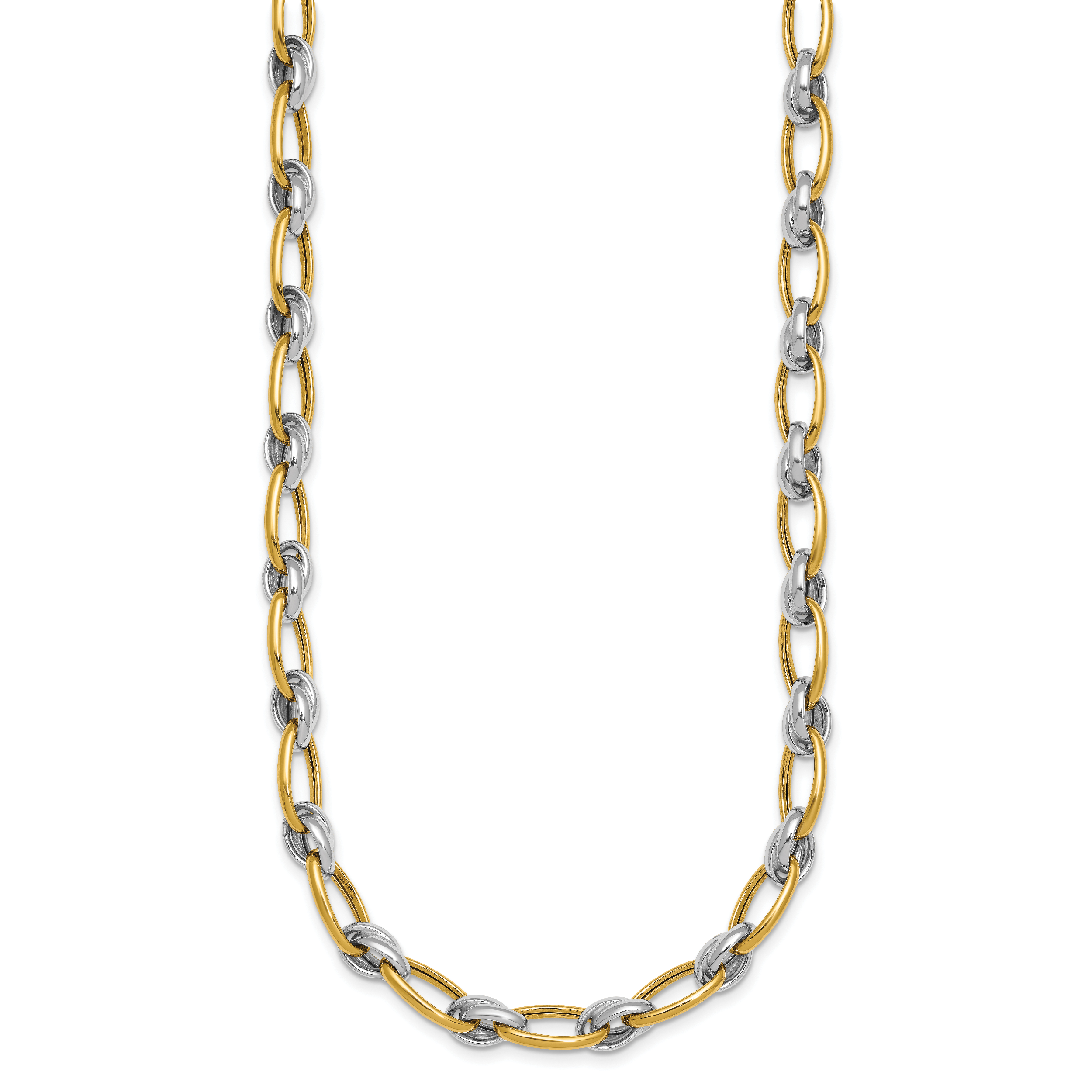 14k Two-tone Polished 7mm Fancy Oval Chain 17.75 inch Necklace Secondary image