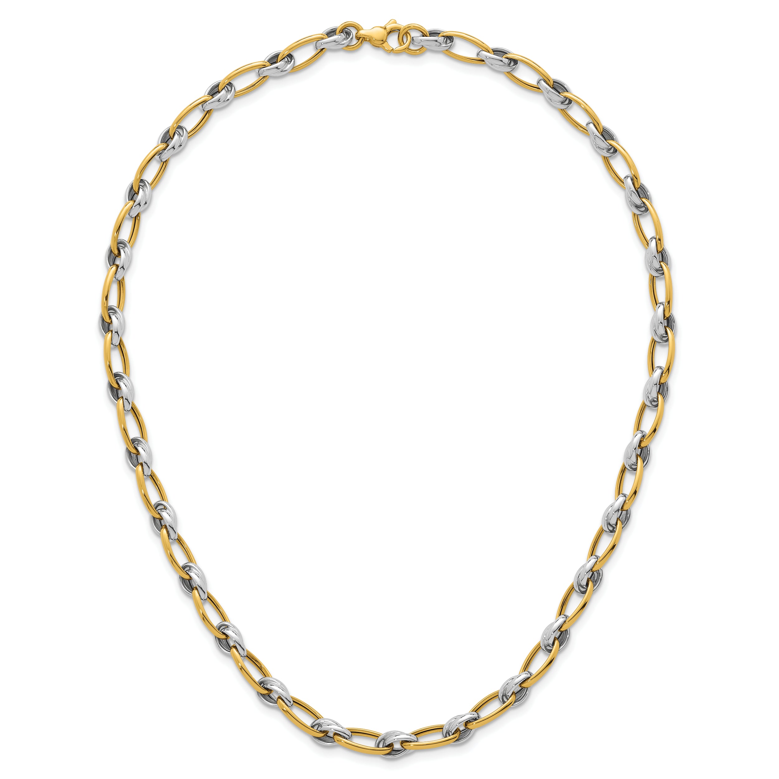 14k Two-tone Polished 7mm Fancy Oval Chain 17.75 inch Necklace