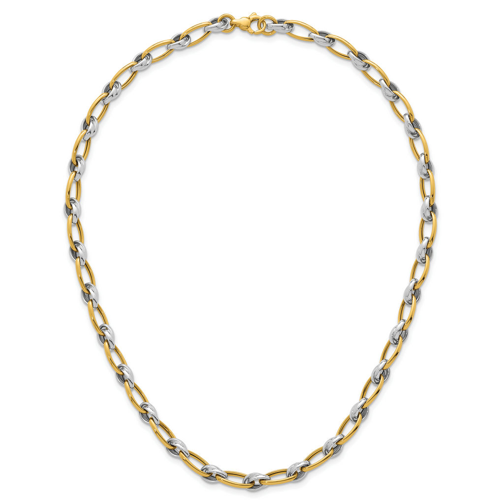 14k Two-tone Polished 7mm Fancy Oval Chain 17.75 inch Necklace