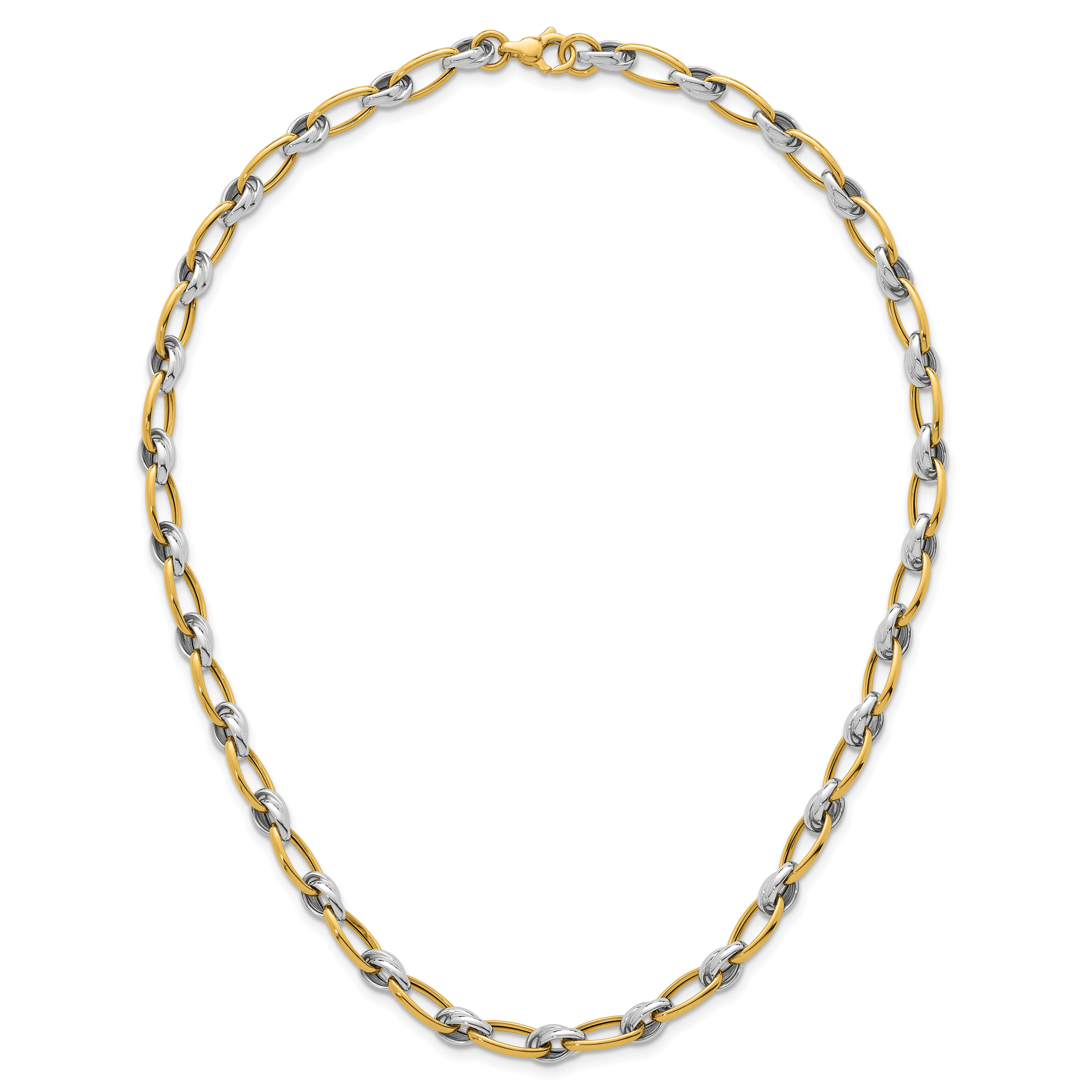 14k Two-tone Polished 7mm Fancy Oval Chain 17.75 inch Necklace