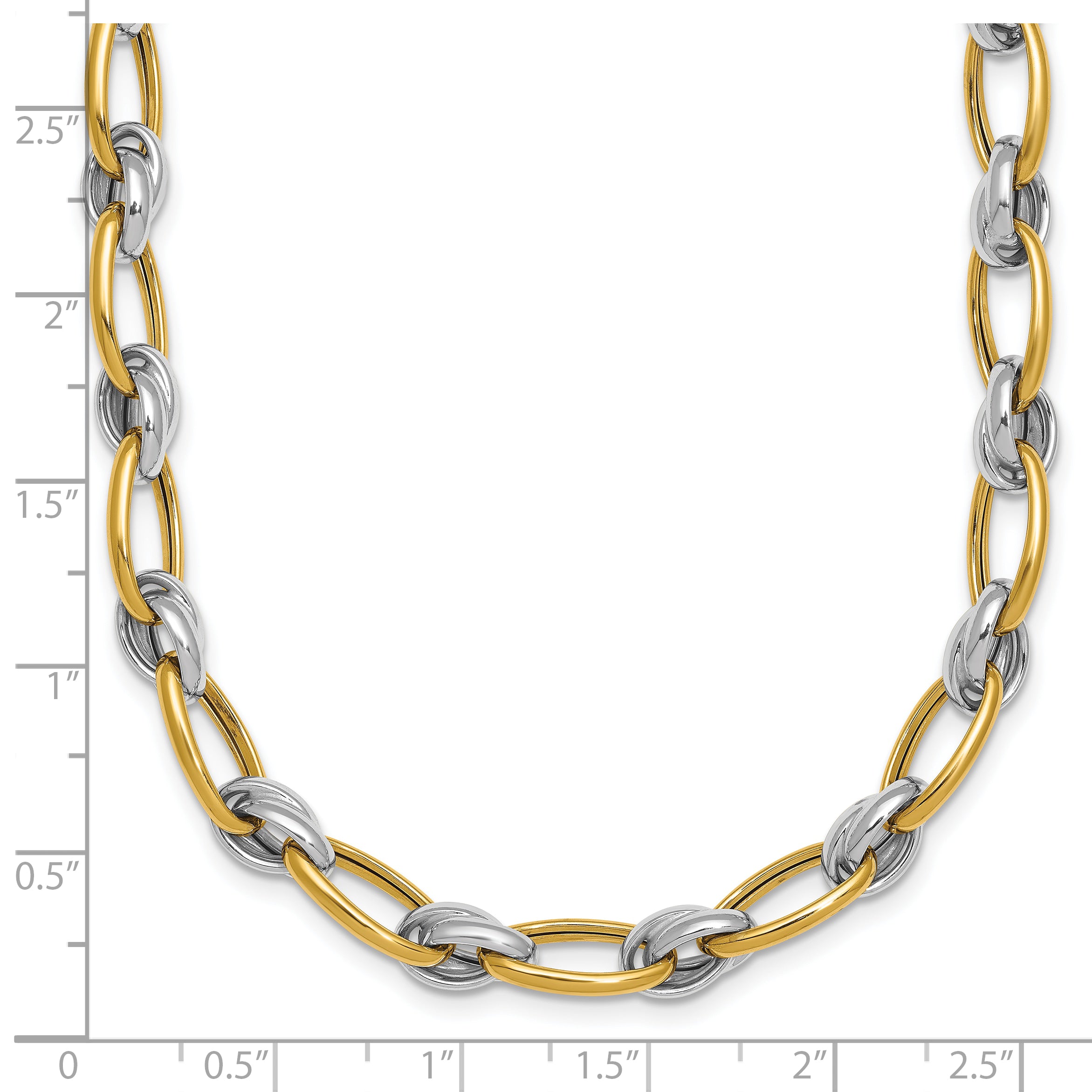 14k Two-tone Polished 7mm Fancy Oval Chain 17.75 inch Necklace