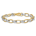 14k Two-tone Polished 7mm Fancy Oval Chain 7.5 inch Bracelet