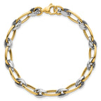 14k Two-tone Polished 7mm Fancy Oval Chain 7.5 inch Bracelet