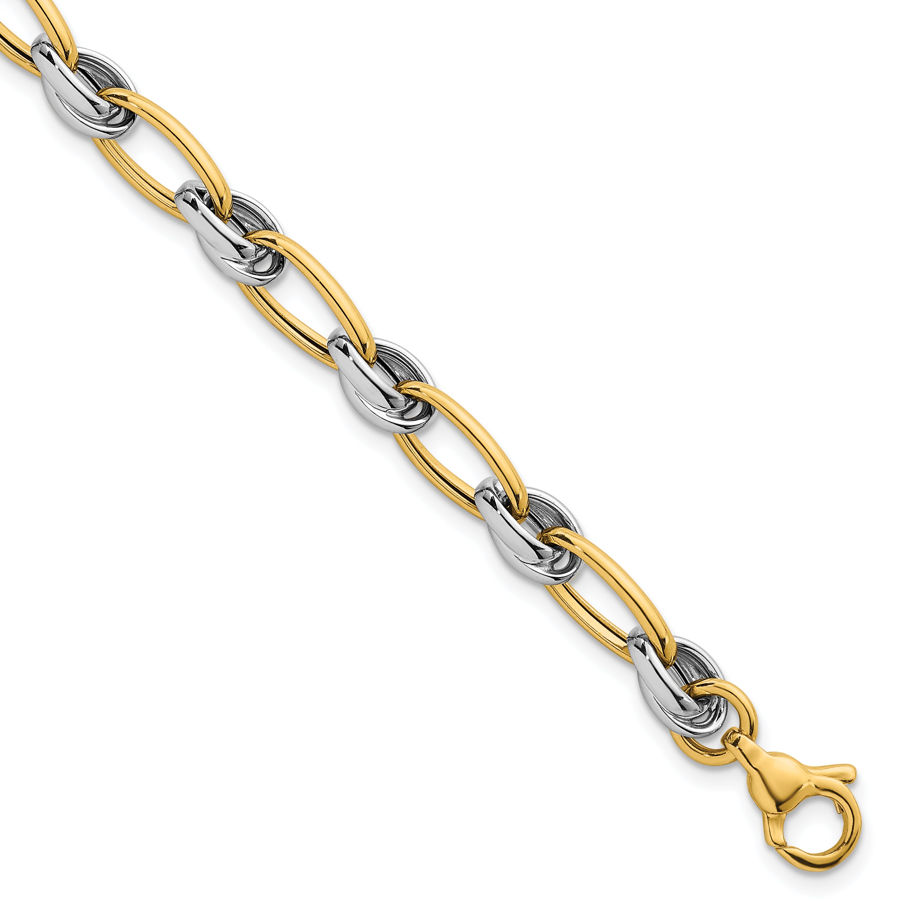 14k Two-tone Polished 7mm Fancy Oval Chain 7.5 inch Bracelet Main image