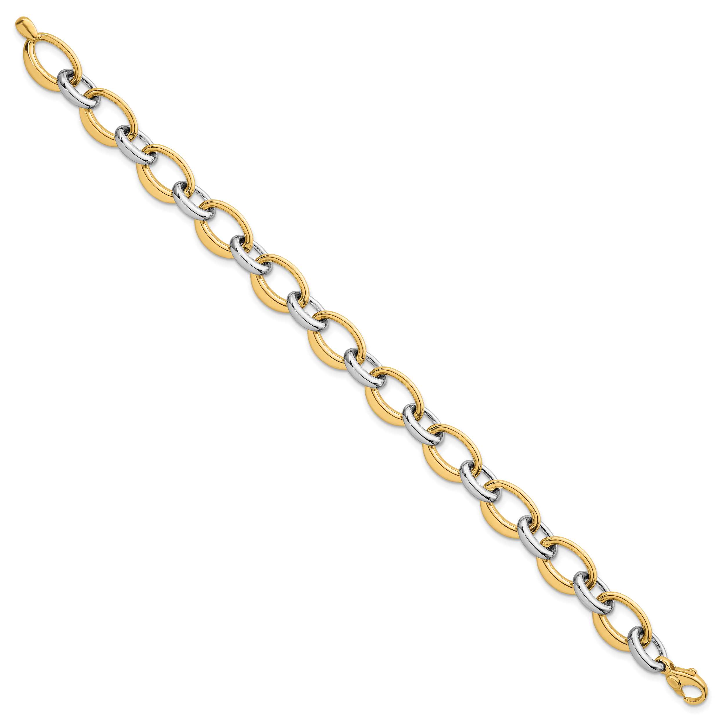 14k Two Tone Polished 9.5mm Fancy Oval Link 7.5 inch Bracelet Secondary image