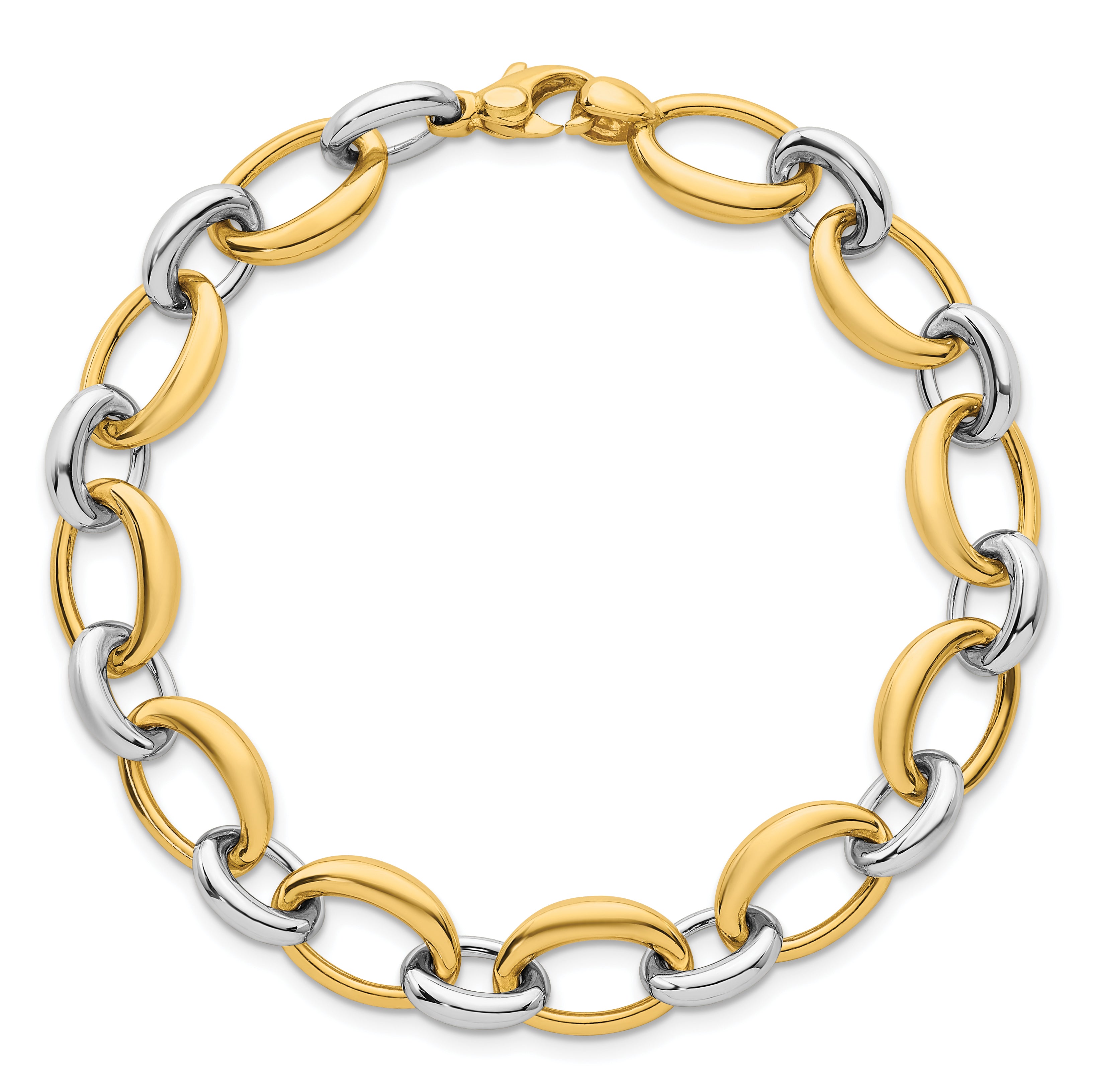 14k Two Tone Polished 9.5mm Fancy Oval Link 7.5 inch Bracelet