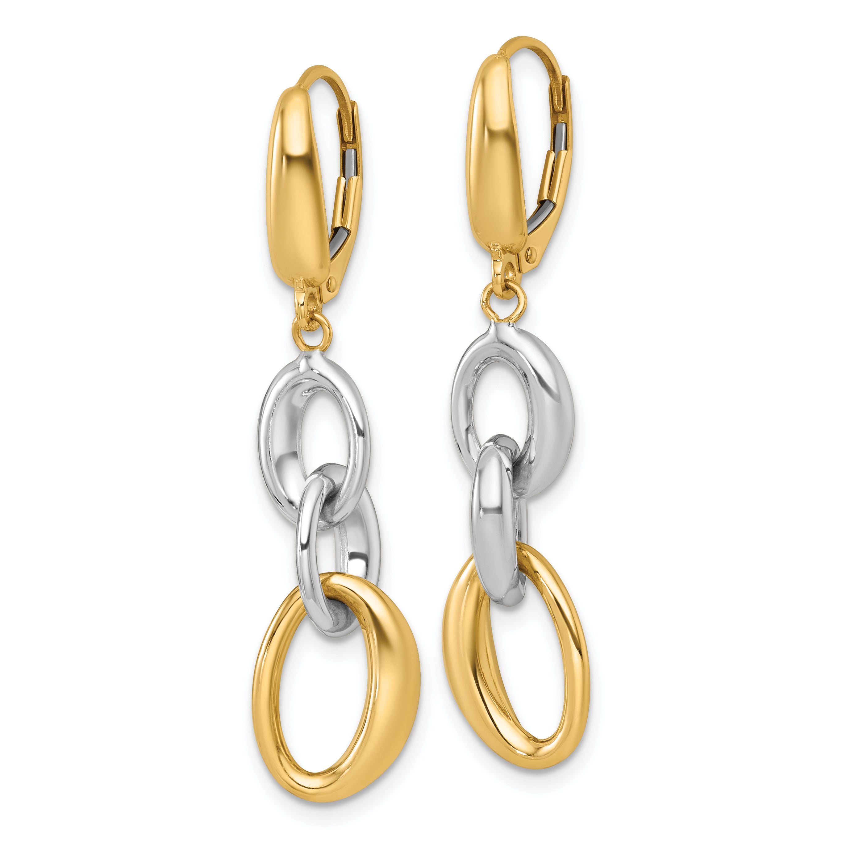 14k Two Tone Polished Fancy Oval Link Leverback Earrings