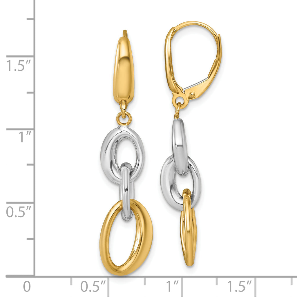 14k Two Tone Polished Fancy Oval Link Leverback Earrings
