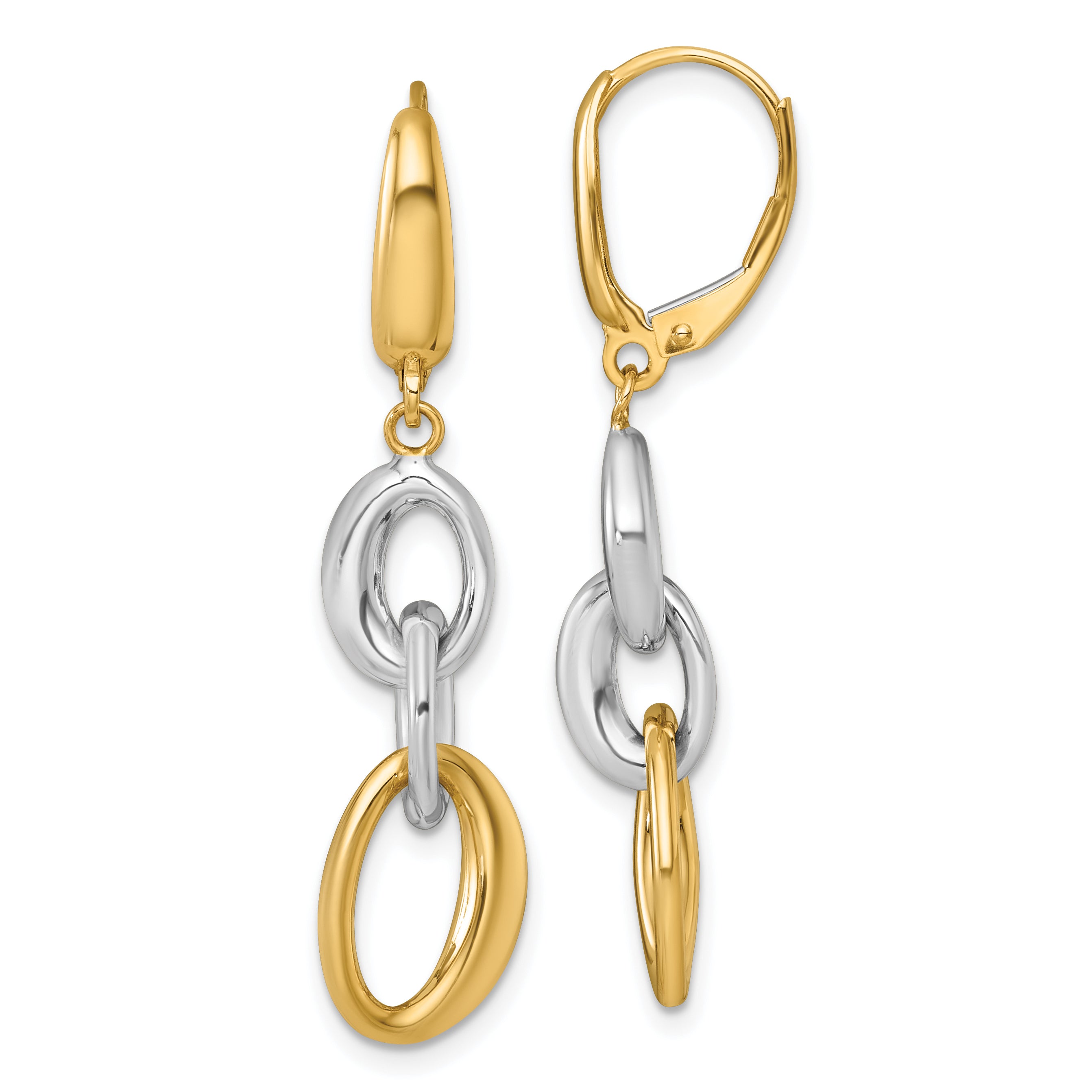 14k Two Tone Polished Fancy Oval Link Leverback Earrings Main image