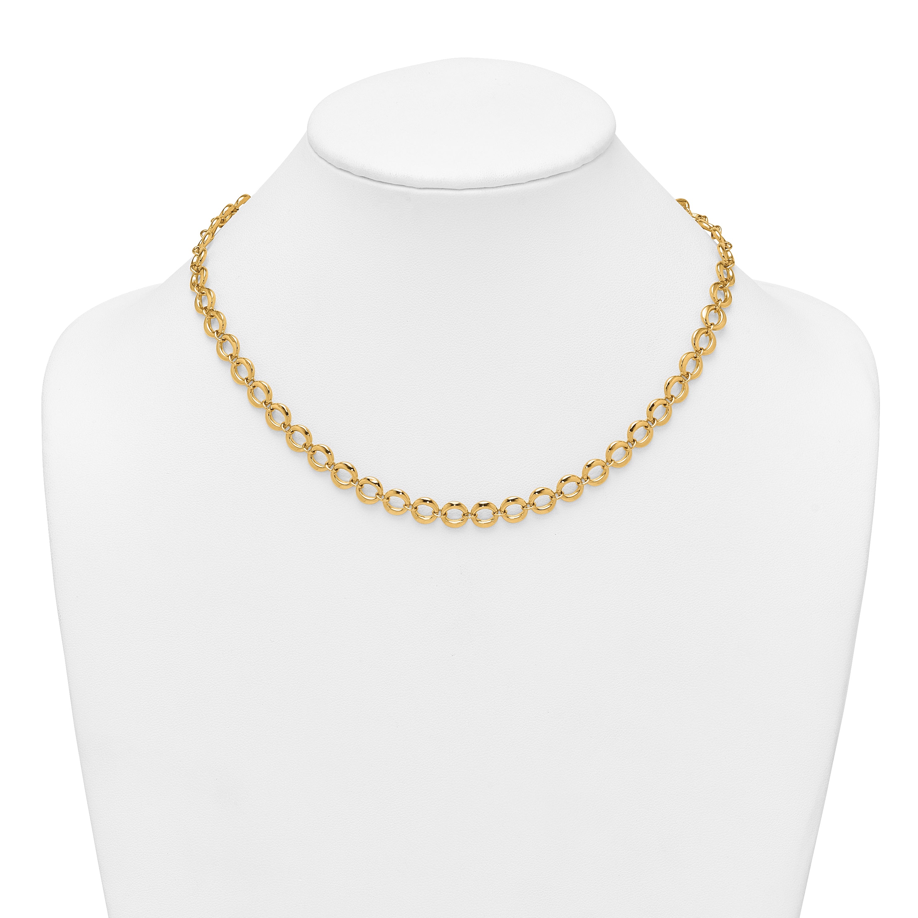 14k Polished 8mm Fancy Circle Link 18 inch Necklace